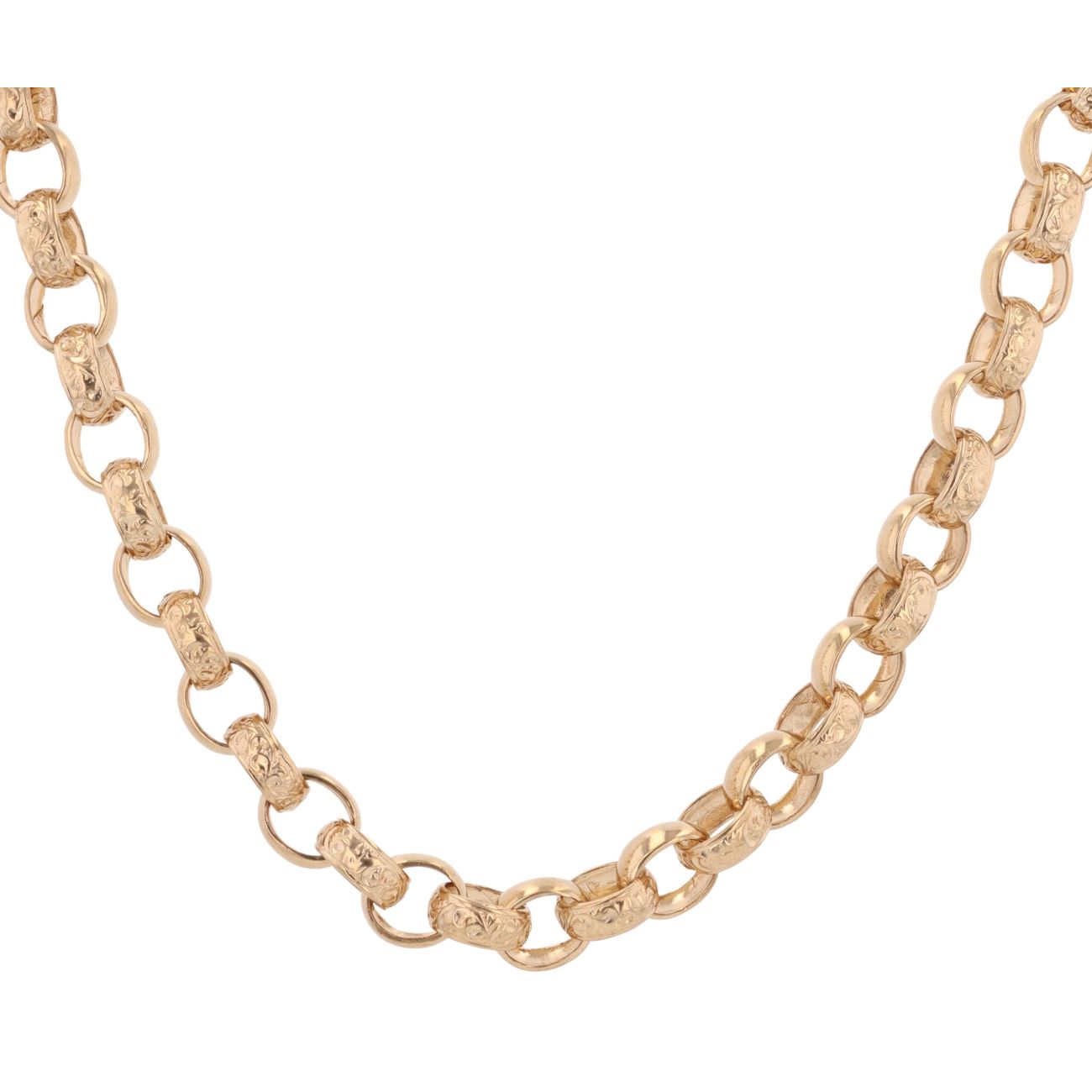 9ct Yellow Gold Patterned And Plain Belcher Chain 28"