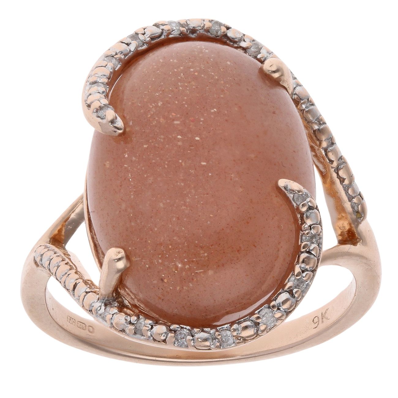 9ct Yellow Gold Goldstone and 0.05ct Diamond Ring