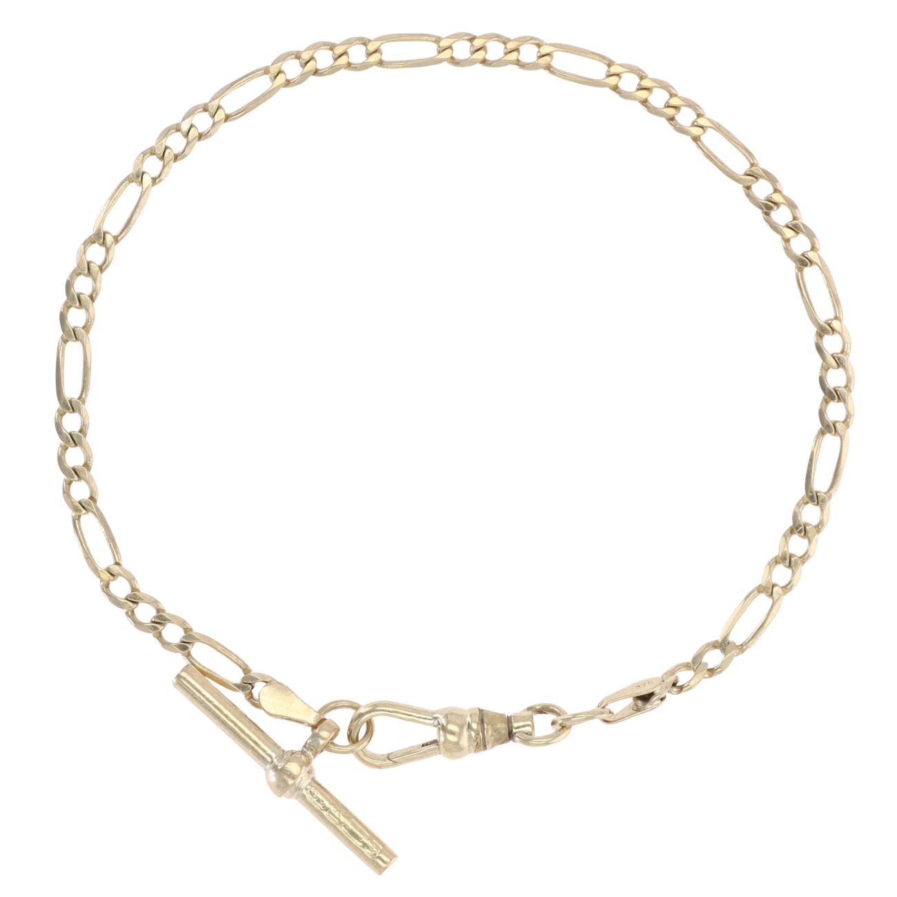 9ct Yellow Gold Figaro T-Bar Bracelet 7.5"