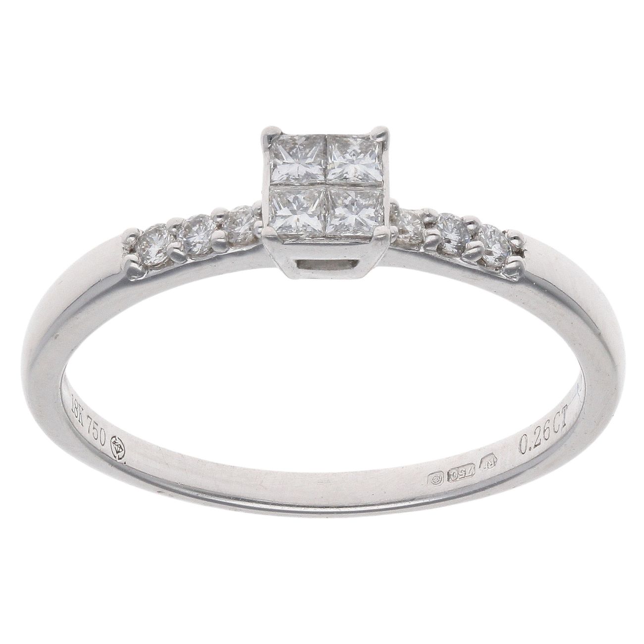 18ct White Gold 0.26ct Princess And Brilliant Cut Diamond Cluster Ring