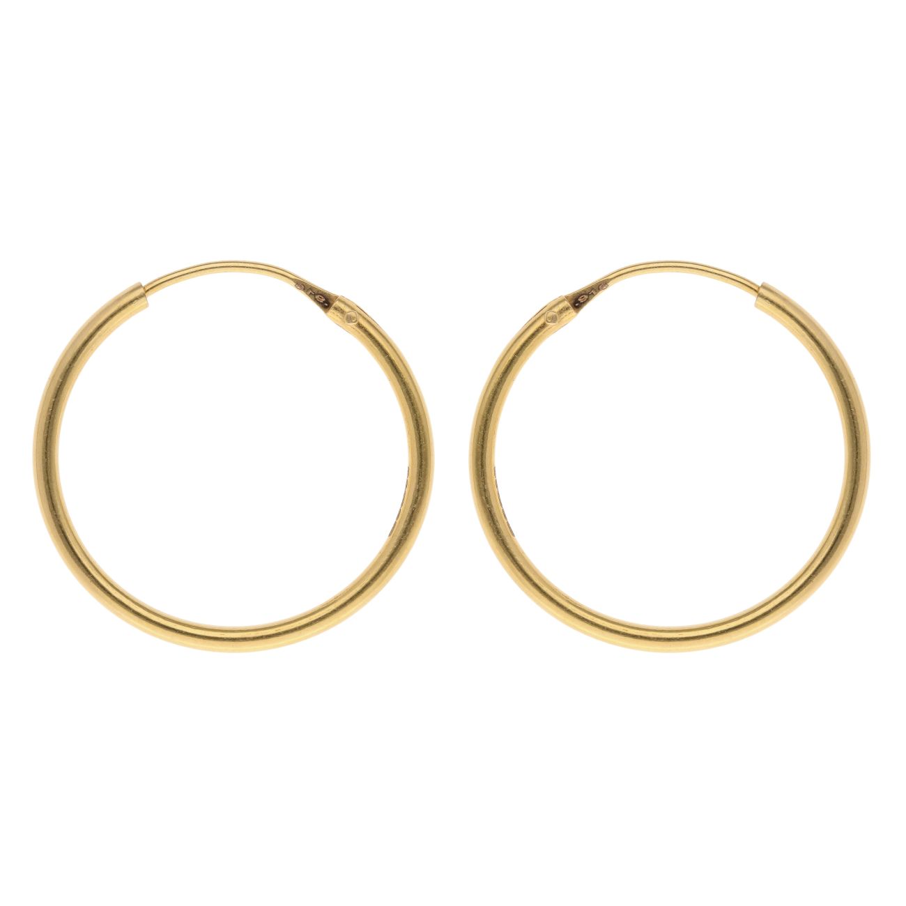 22ct Yellow Gold Classic Plain Hoop Earrings