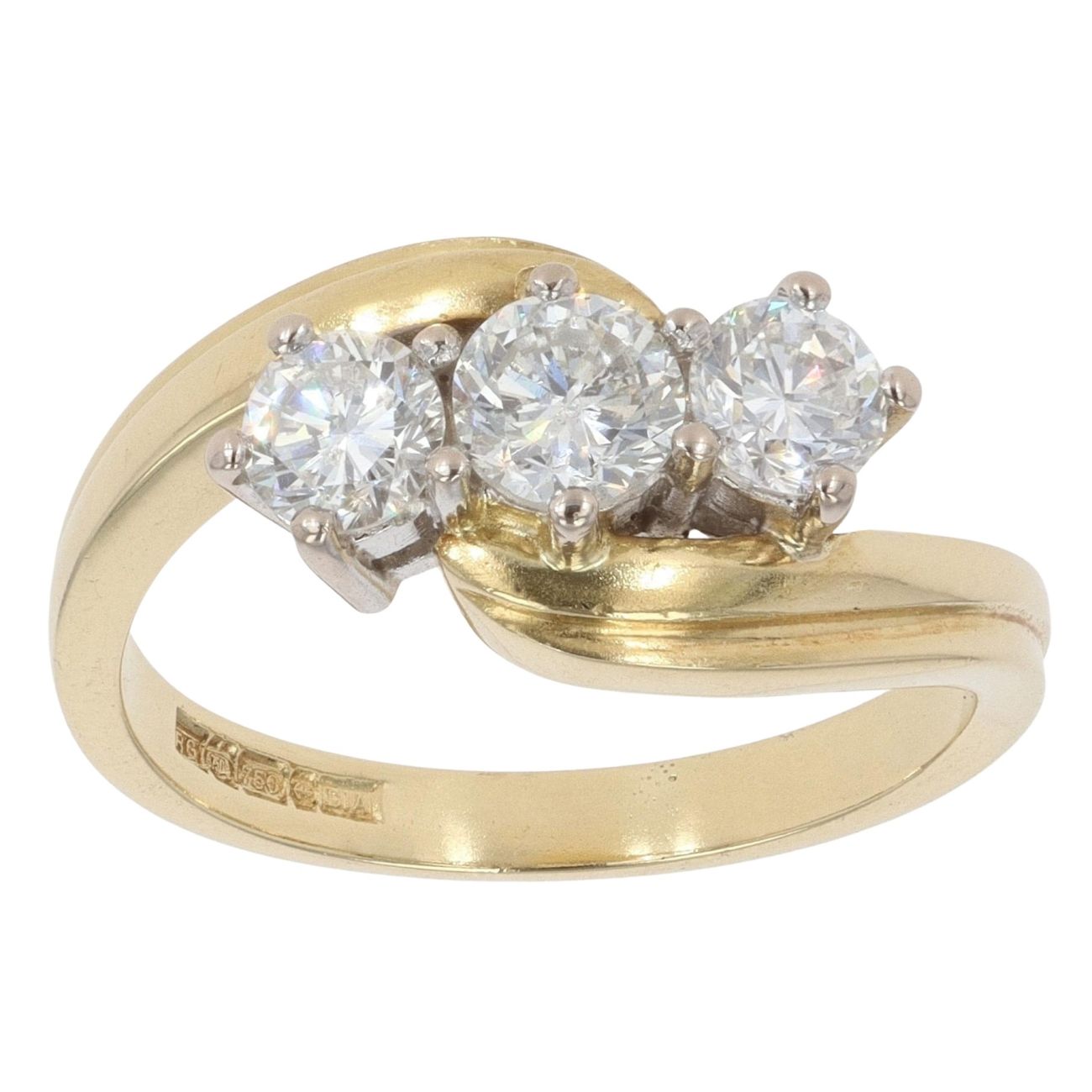 18ct Yellow Gold 0.75ct Brilliant Cut Diamond Trilogy Ring