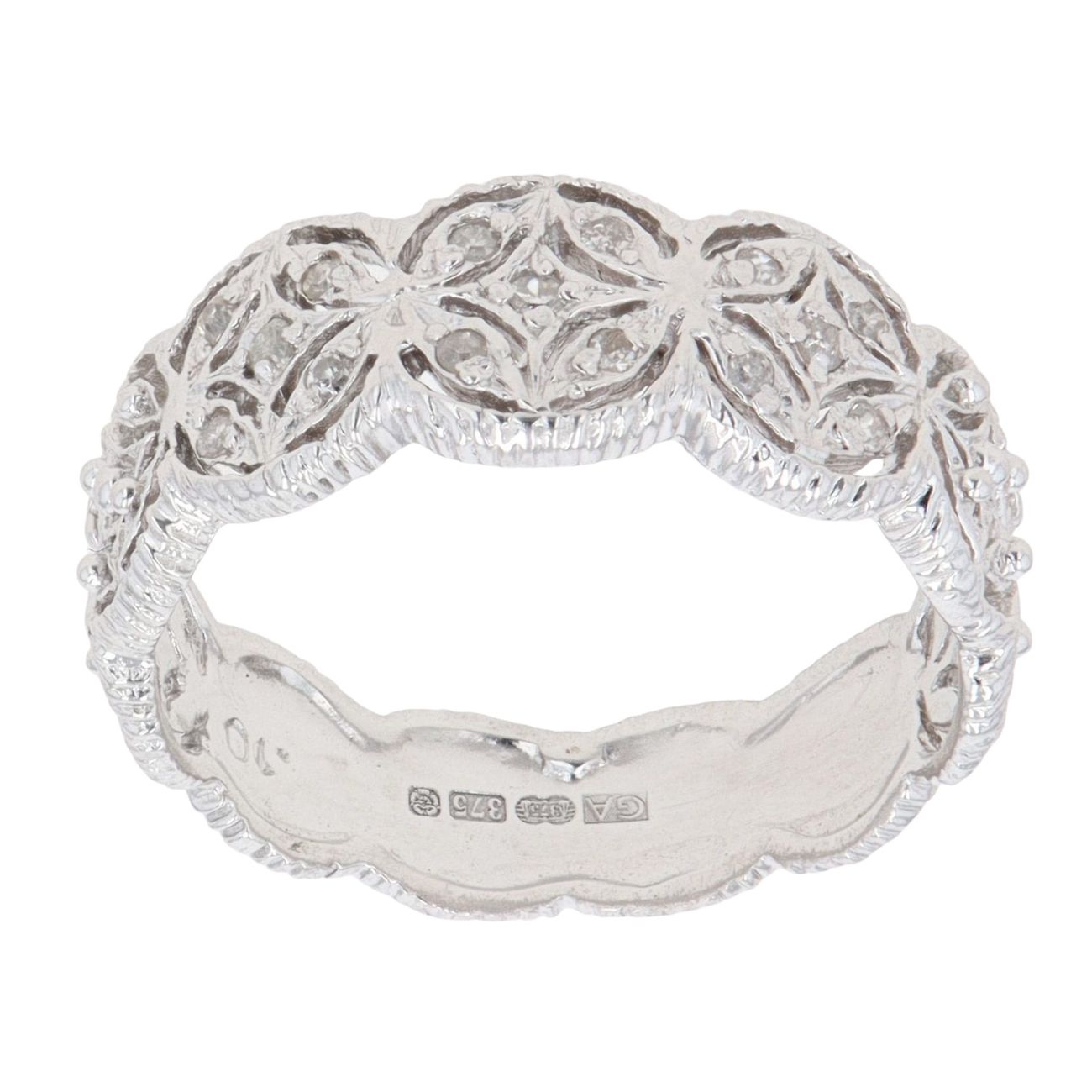 9ct White Gold 0.10ct Brilliant Cut Diamond Patterned Ring