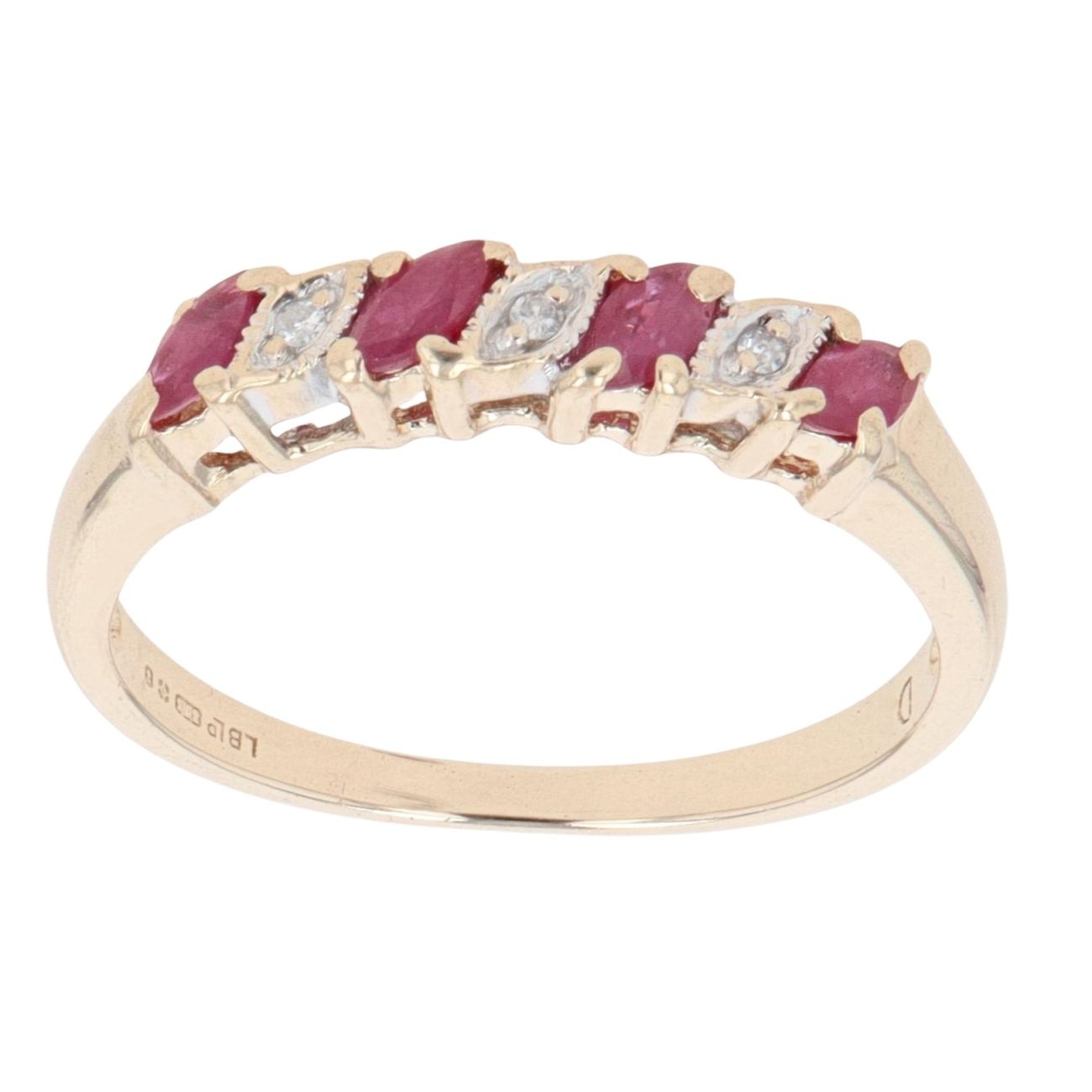 9ct Yellow Gold 0.05ct Diamond And Ruby Half Eternity Ring
