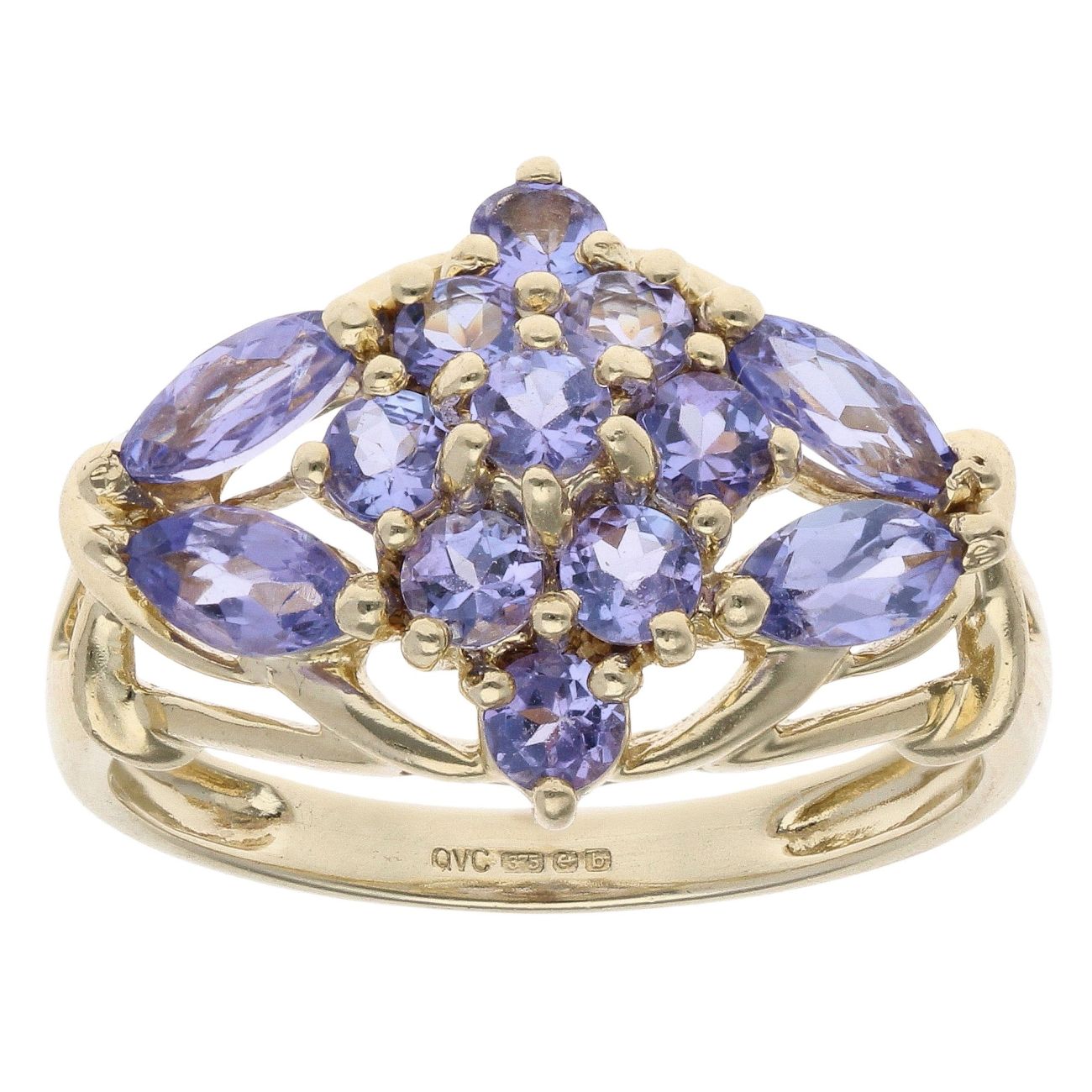 9ct Yellow Gold Tanzanite Cluster Ring