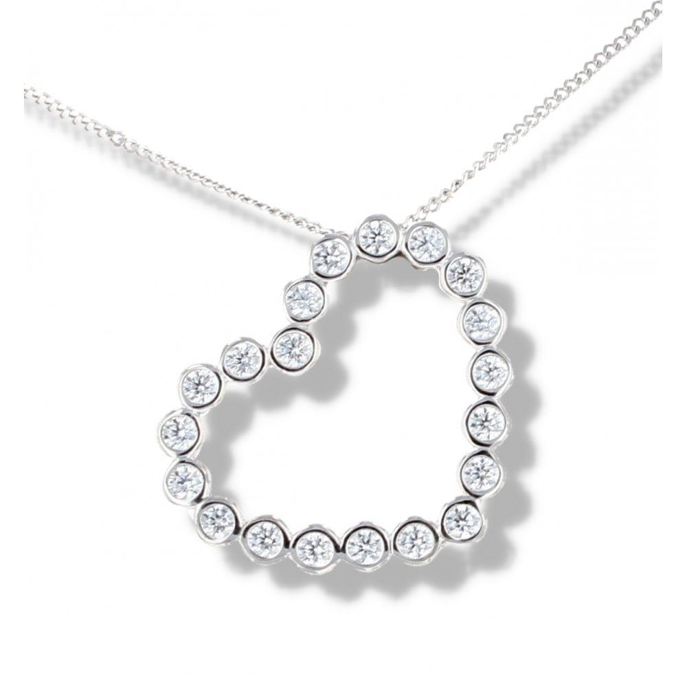 9ct White Gold Cubic Zirconia Heart Pendant And 16" Chain