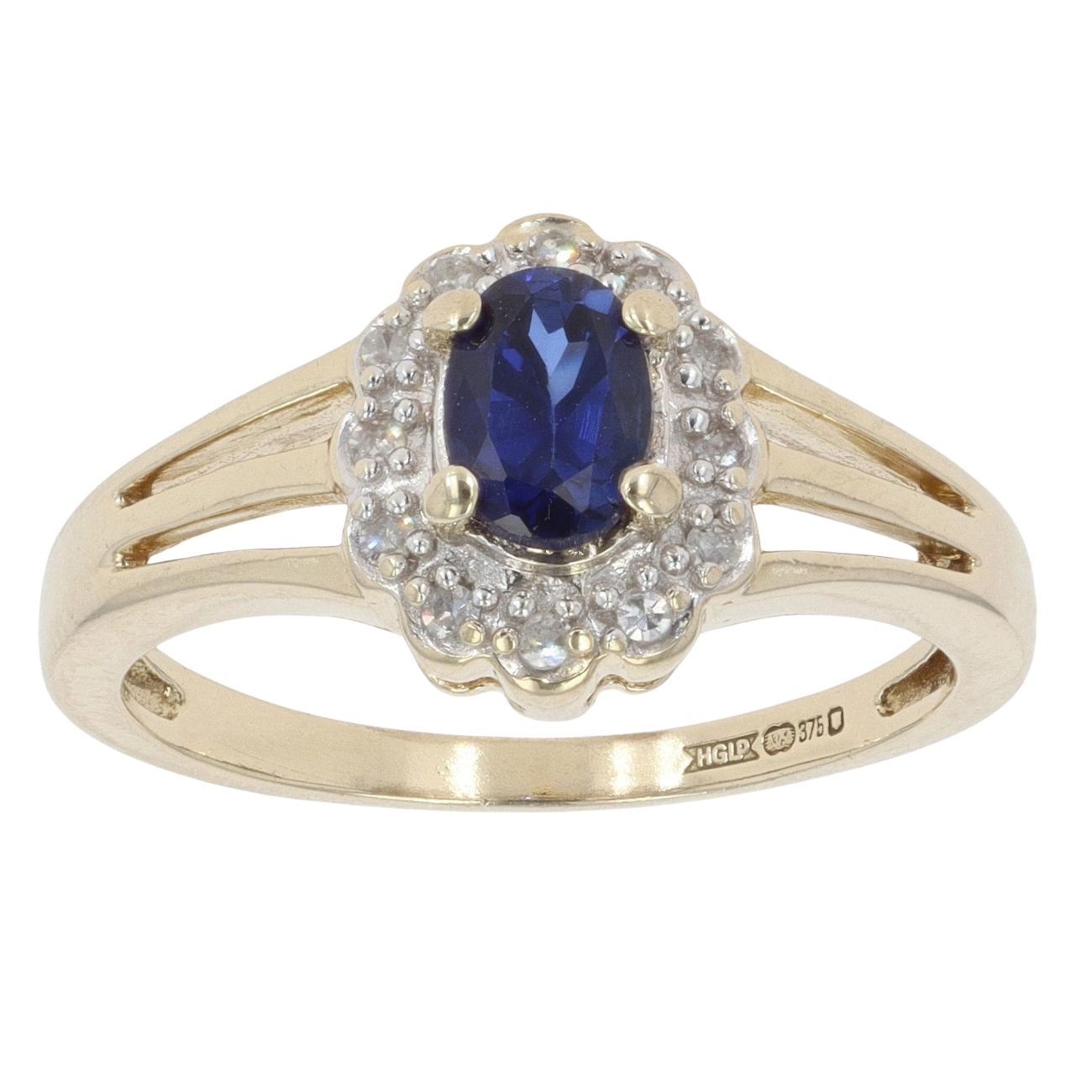 9ct Yellow Gold 0.10ct Diamond and Sapphire Cluster Ring