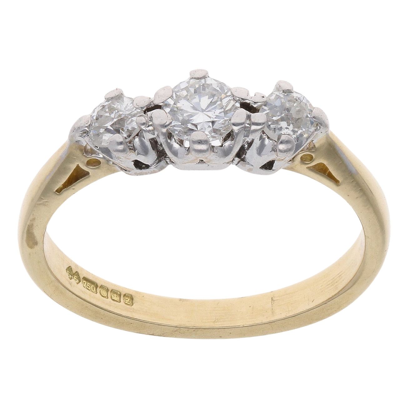 18ct Yellow Gold 0.45ct Brilliant Cut Diamond Trilogy Ring