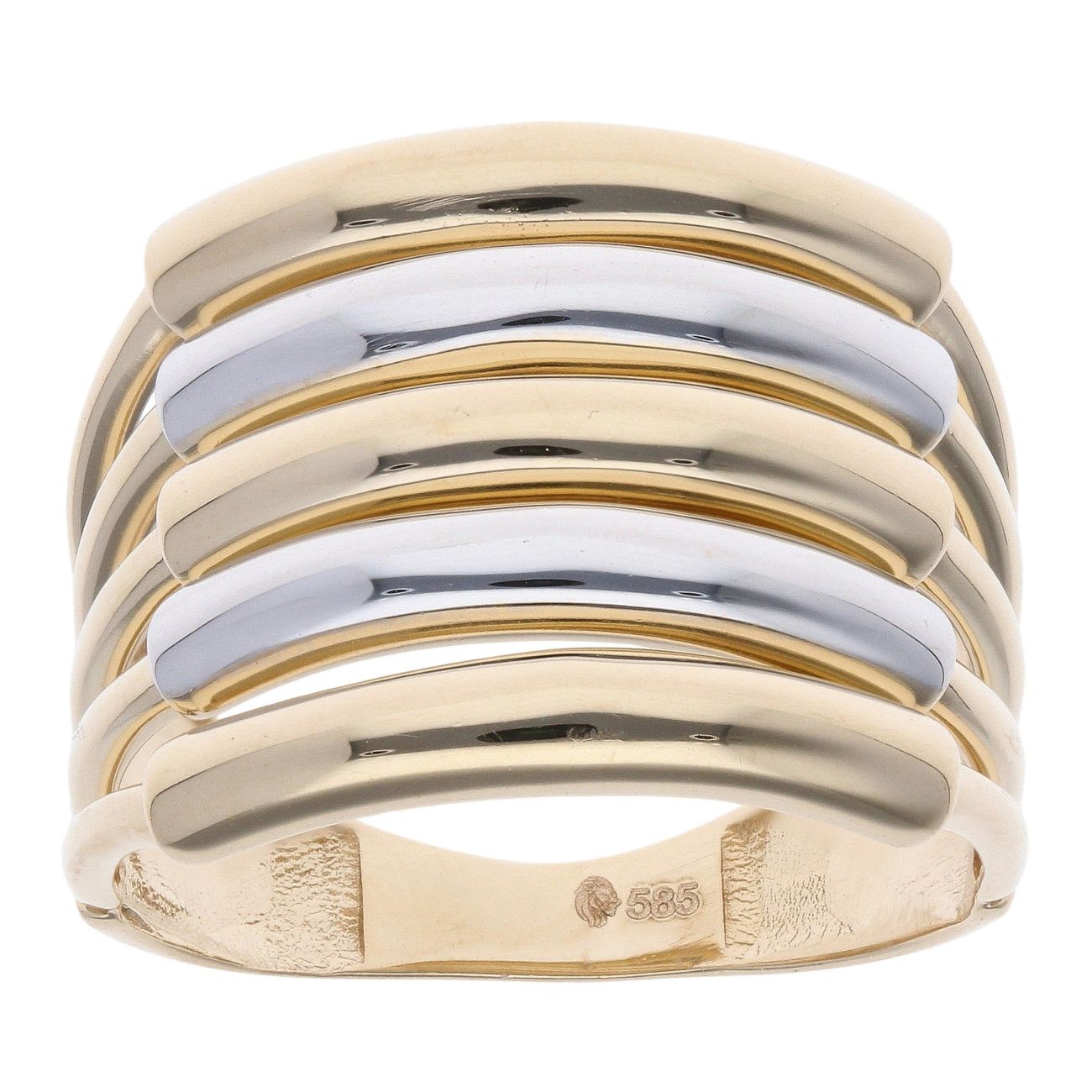 14ct Yellow And White Gold Five Row Ring