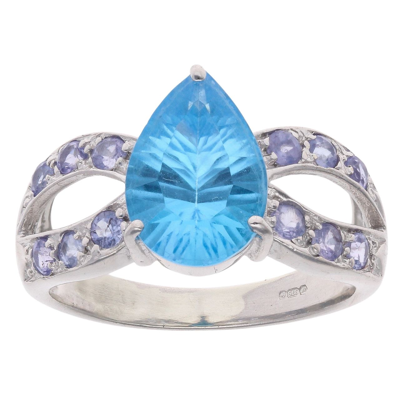 9ct White Gold Blue Topaz And Tanzanite Ring
