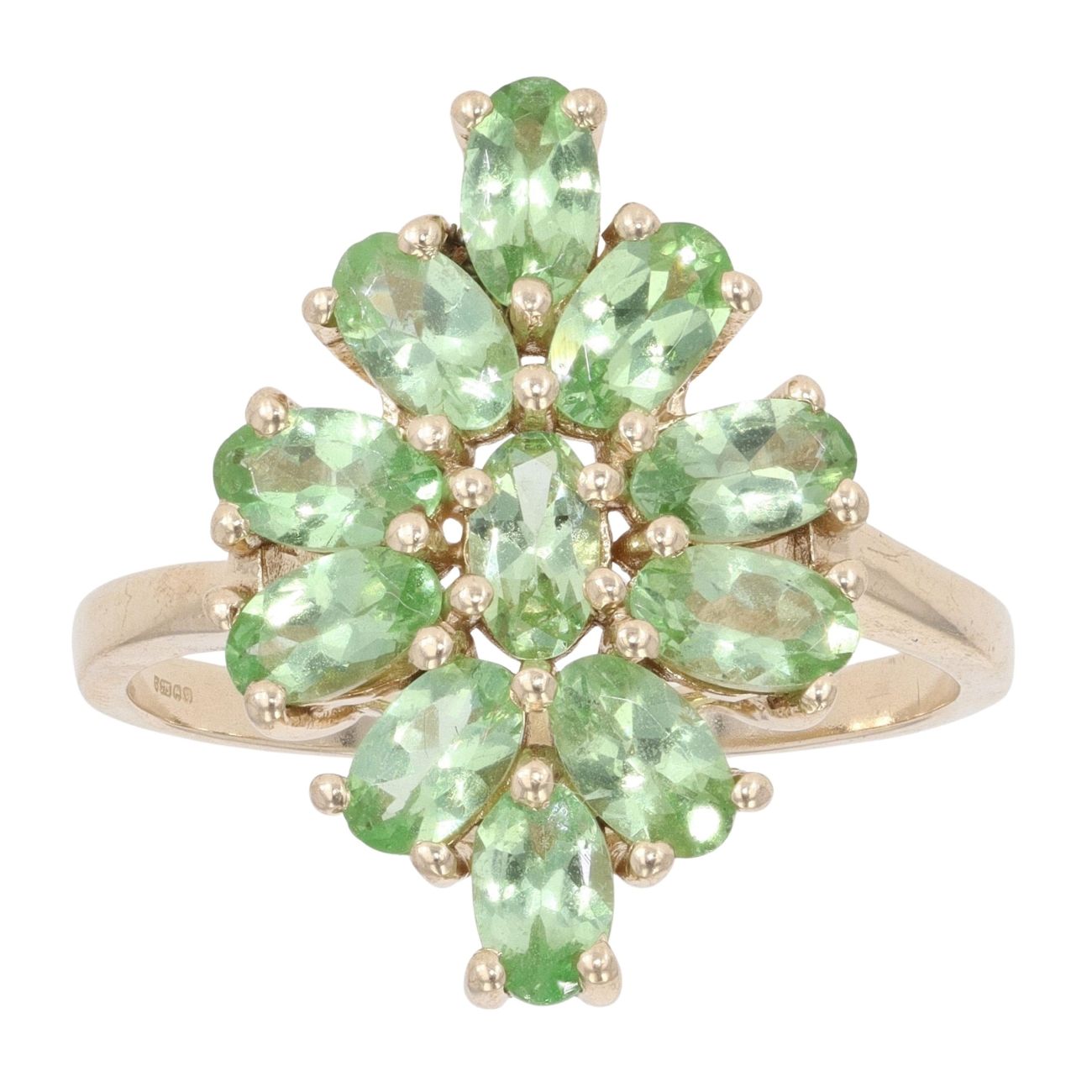 9ct Yellow Gold Peridot Gemstone Cluster Ring