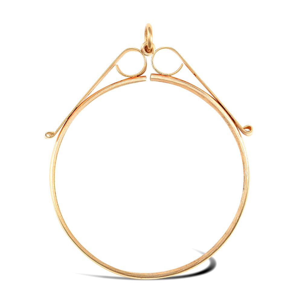 9ct Yellow Gold Full Krugerrand Pendant Mount - Scroll Top