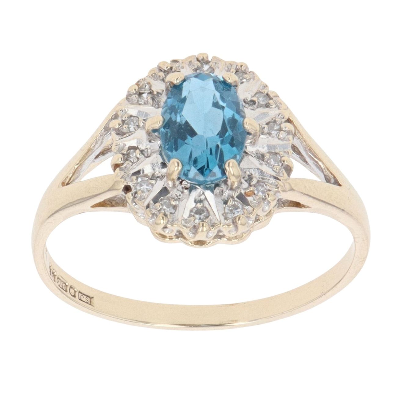9ct Yellow Gold 0.05ct Diamond And Blue Topaz Cluster Ring