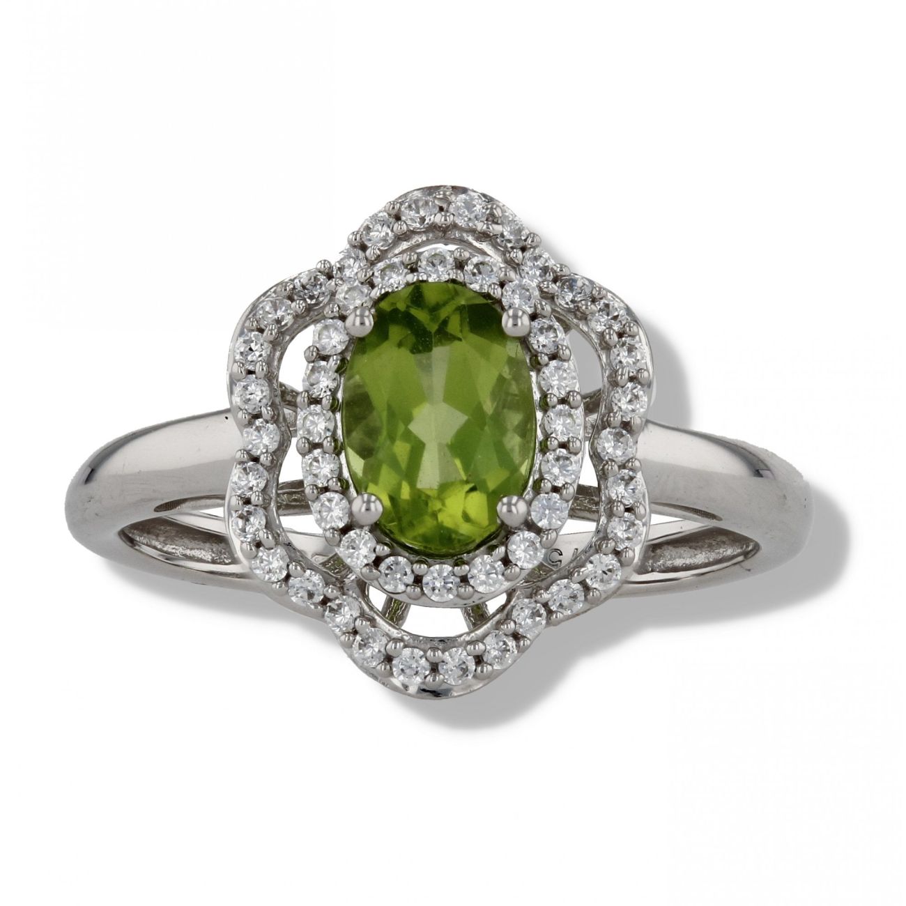 9ct White Gold Peridot And Cubic Zirconia Ring