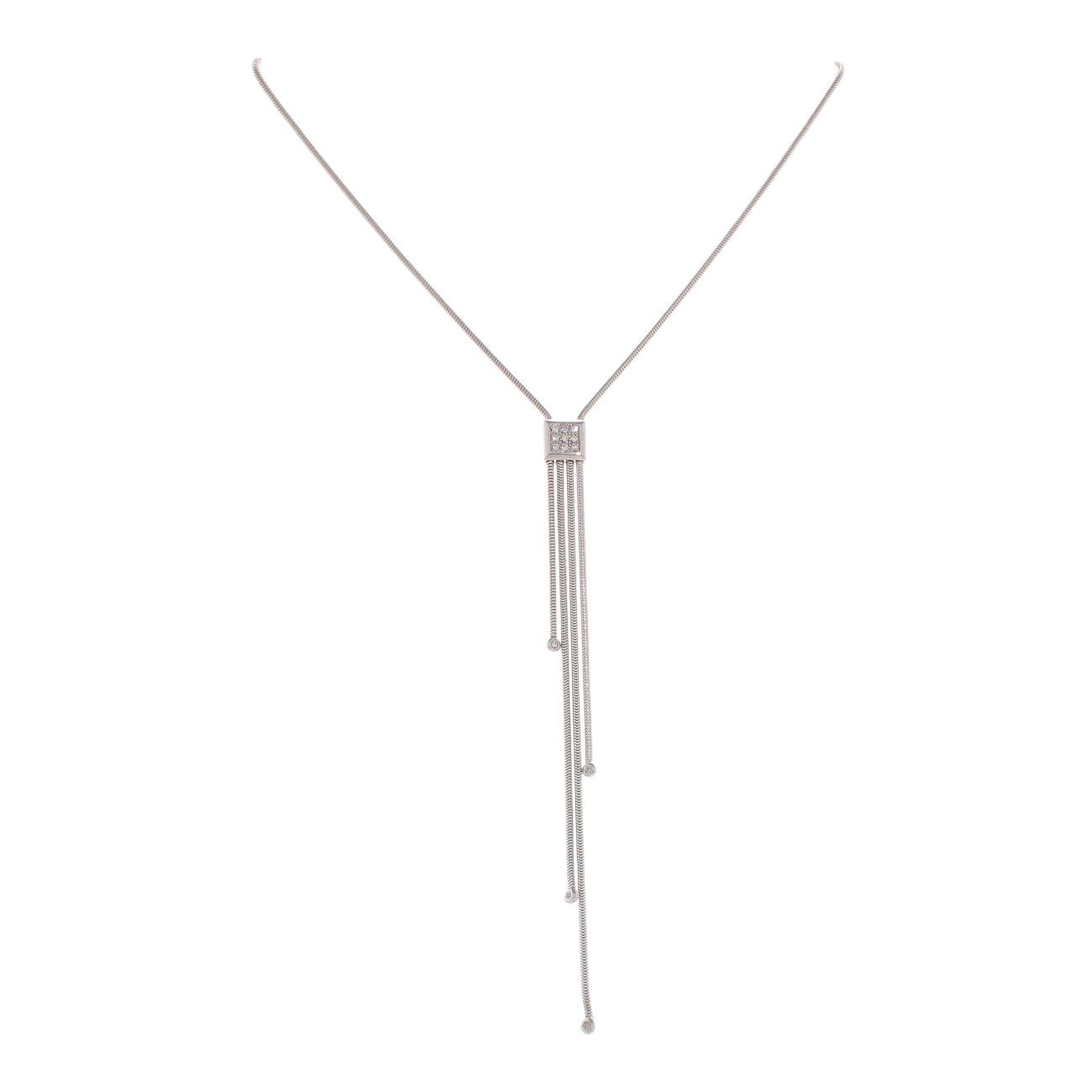 18ct White Gold 0.10ct Diamond Tassel Necklet 16"