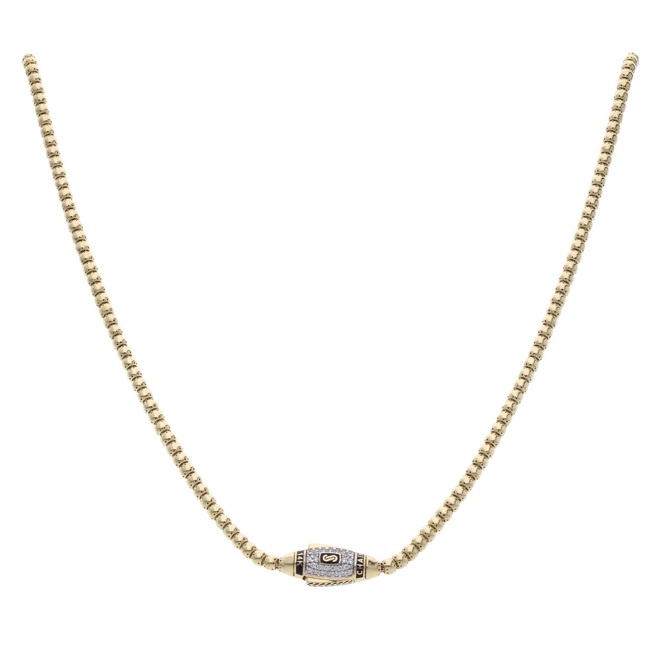 14ct Yellow Gold Monaco Beaded Cubic Zirconia Pave Lock Chain 18"