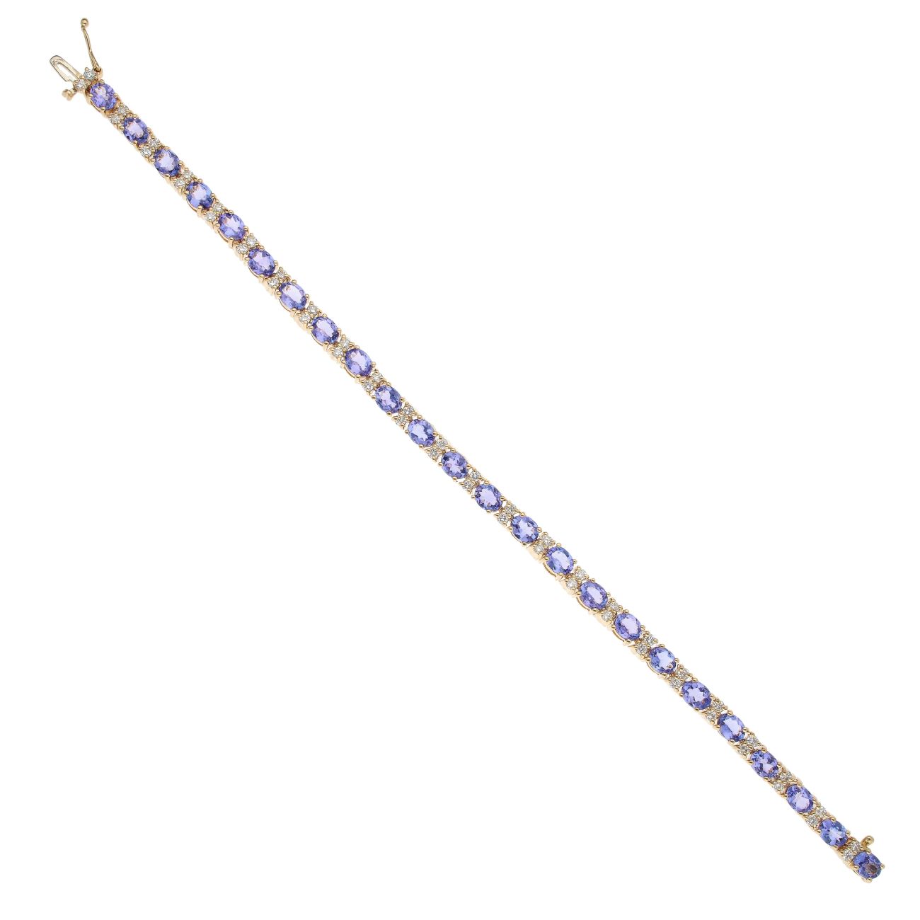 14ct Yellow Gold 1.00ct Brilliant Cut Diamond And Tanzanite Bracelet 7"