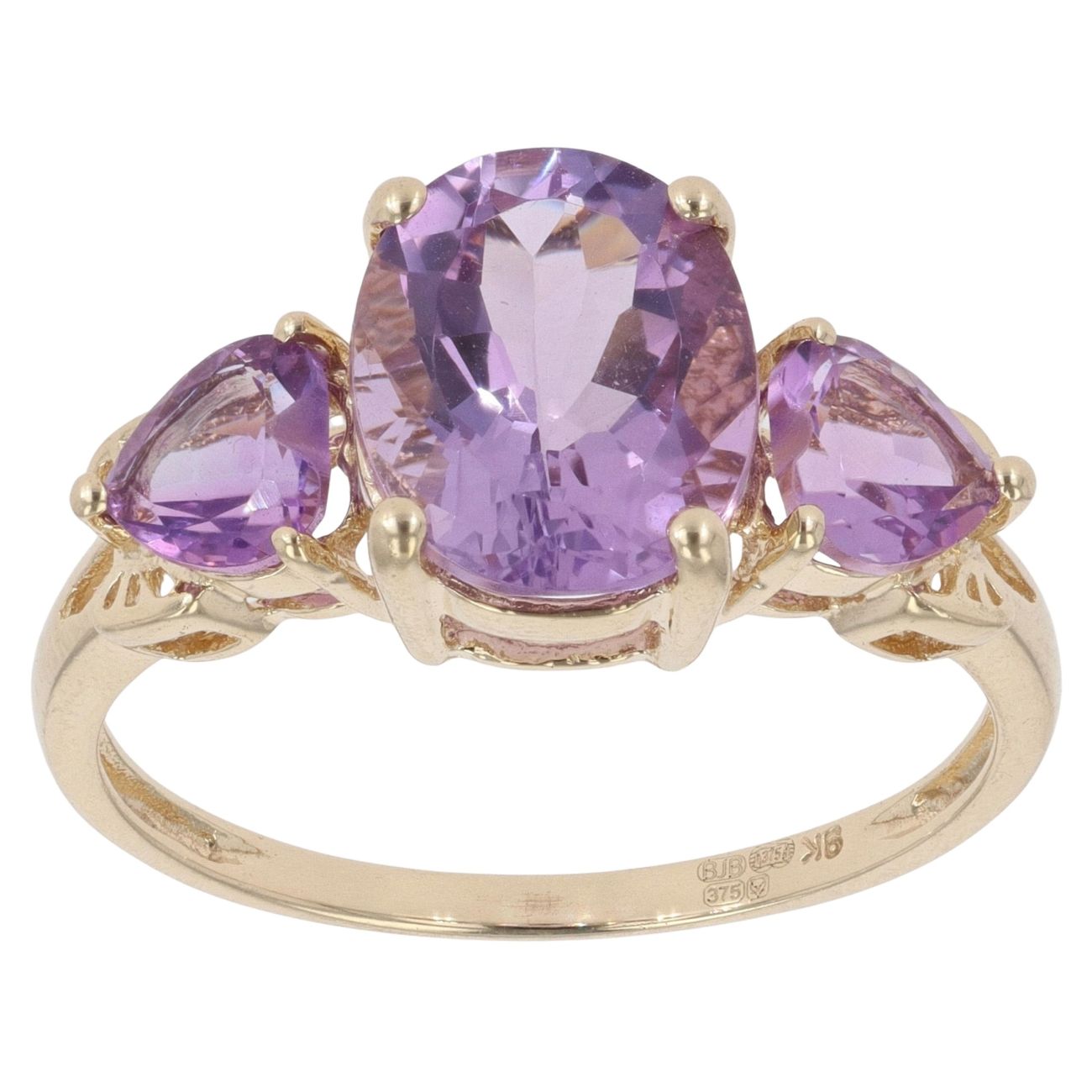 9ct Yellow Gold Amethyst Three Stone Ring