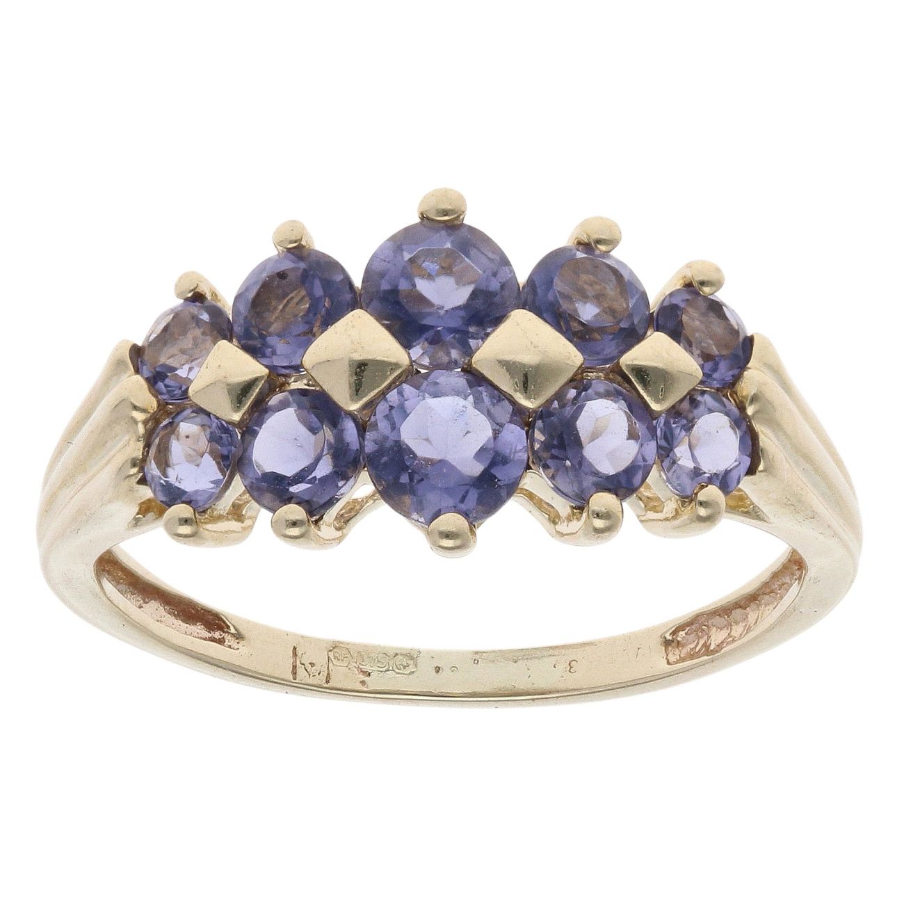 9ct Yellow Gold Two Row Tanzanite Ring