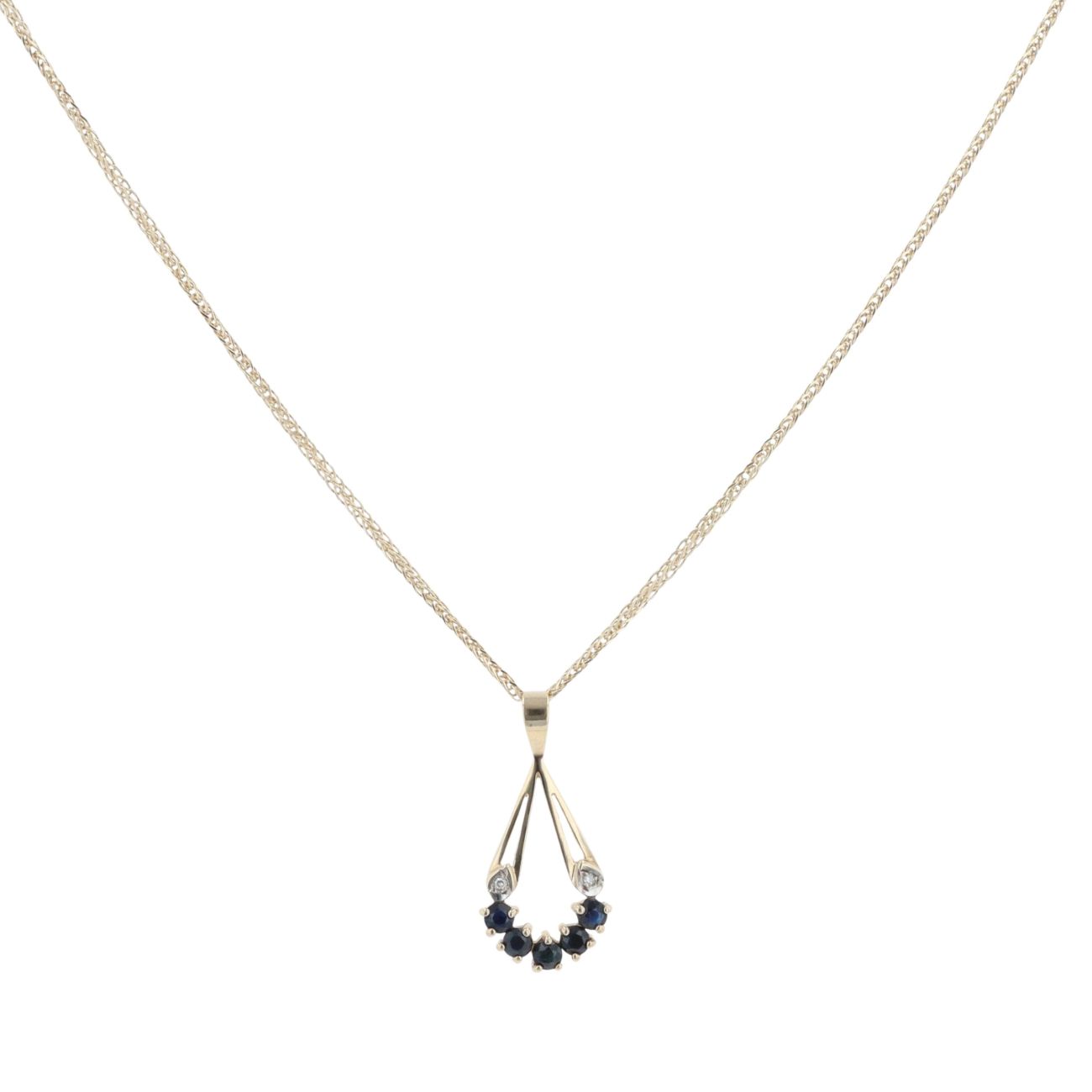 9ct Yellow Gold 0.01ct Diamond And Sapphire Pendant And Chain 18"