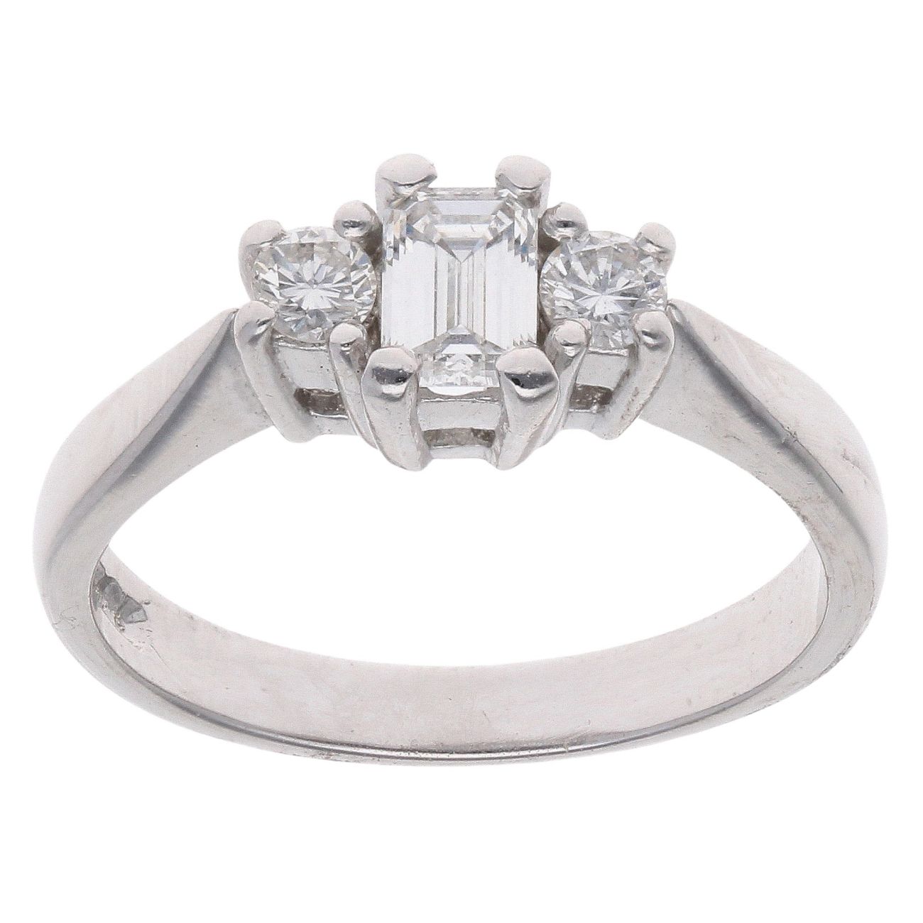 Platinum 0.40ct Baguette And Brilliant Cut Diamond Trilogy Ring