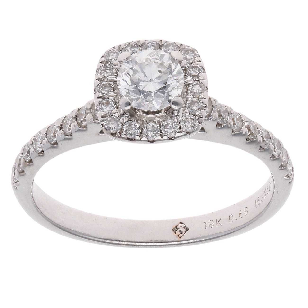 18ct White Gold 0.68ct Diamond Halo Solitaire Ring