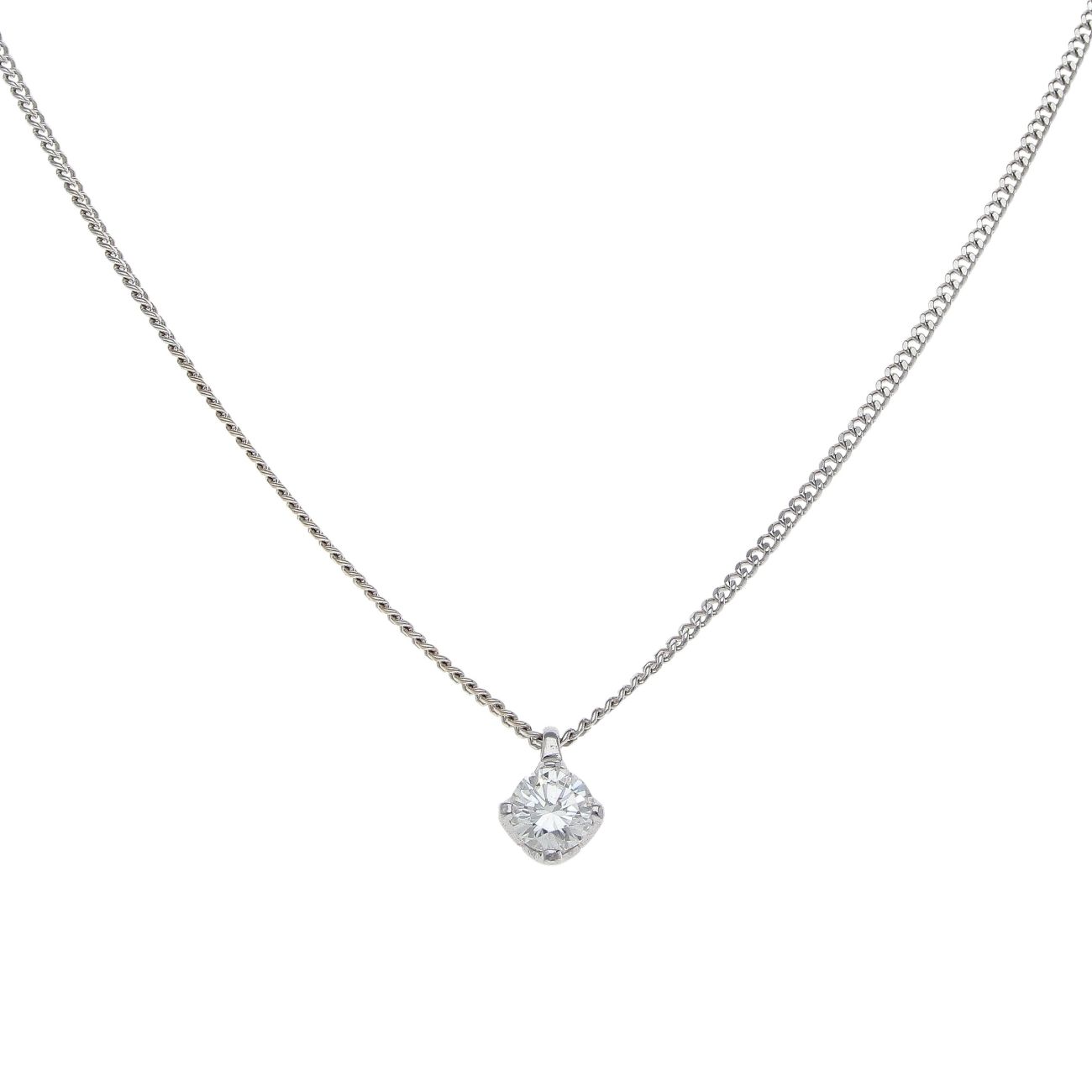 18ct White Gold 0.65ct Brilliant Cut Diamond Solitaire Pendant and Chain 18"