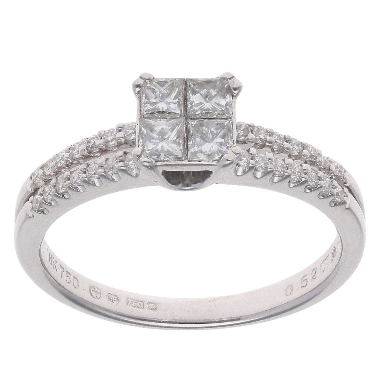 18ct White Gold 0.52ct Princess Cut Diamond Cluster Ring