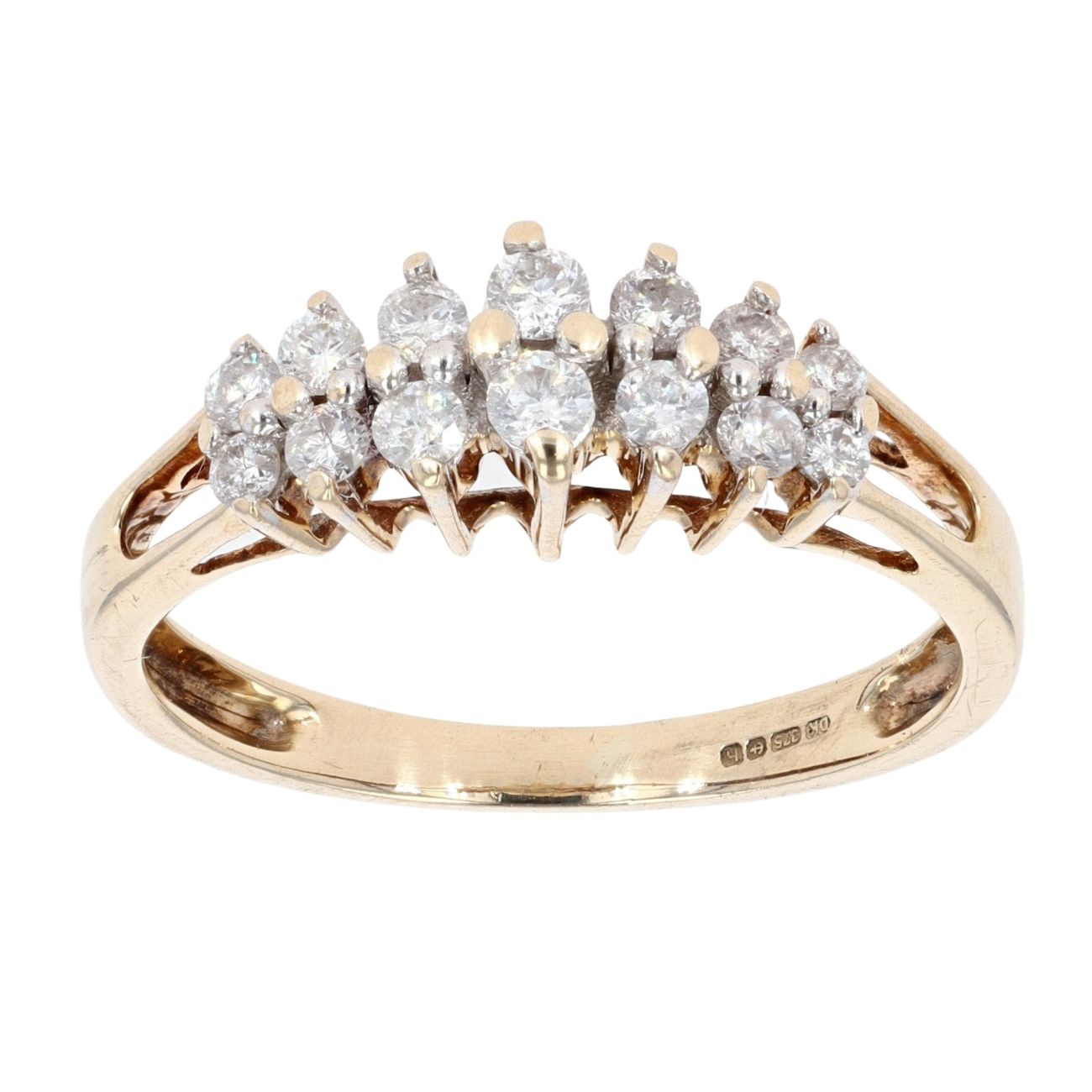9ct Yellow Gold 0.30ct Diamond Two Row Cluster Ring