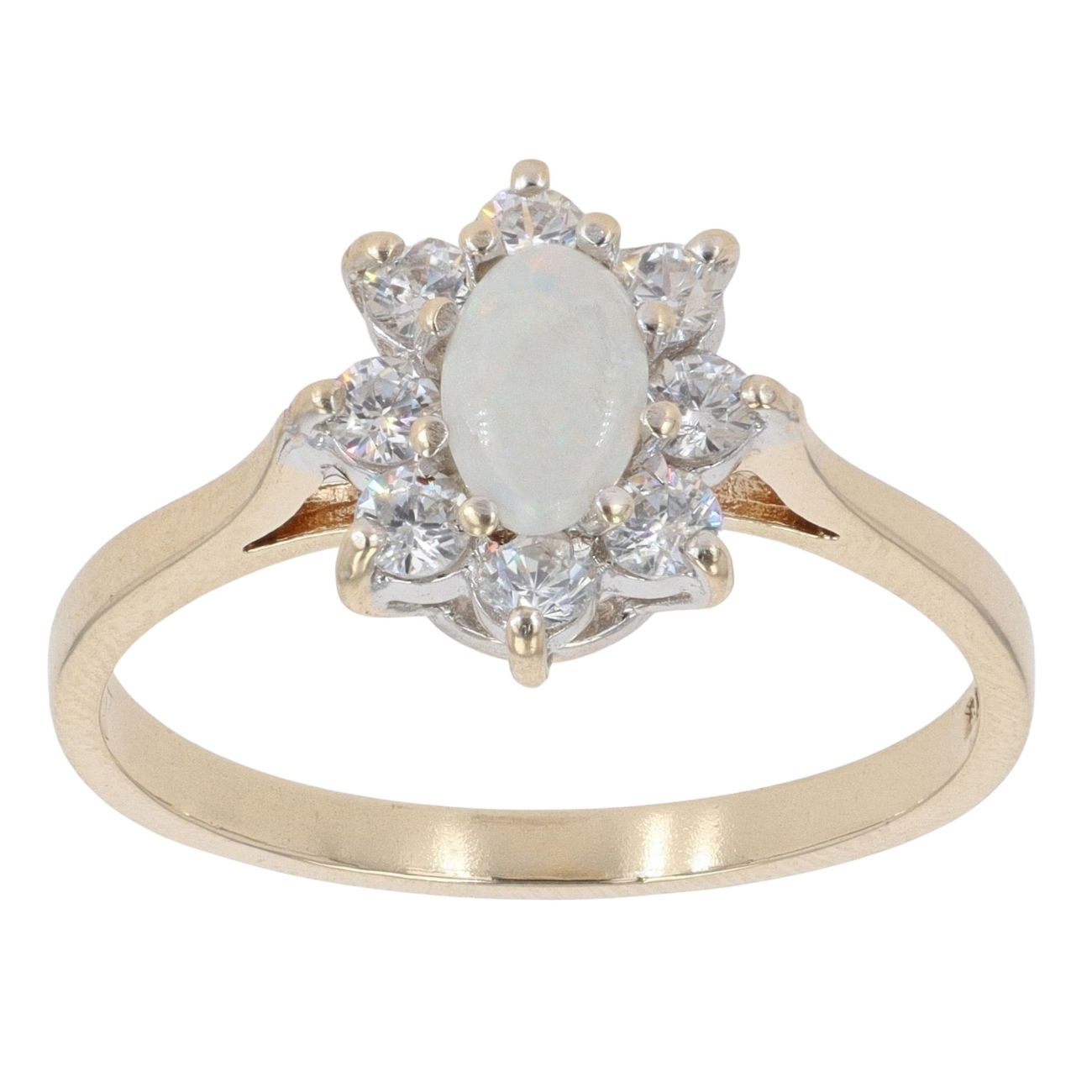 9ct Yellow Gold Cubic Zirconia and Opal Cluster Ring