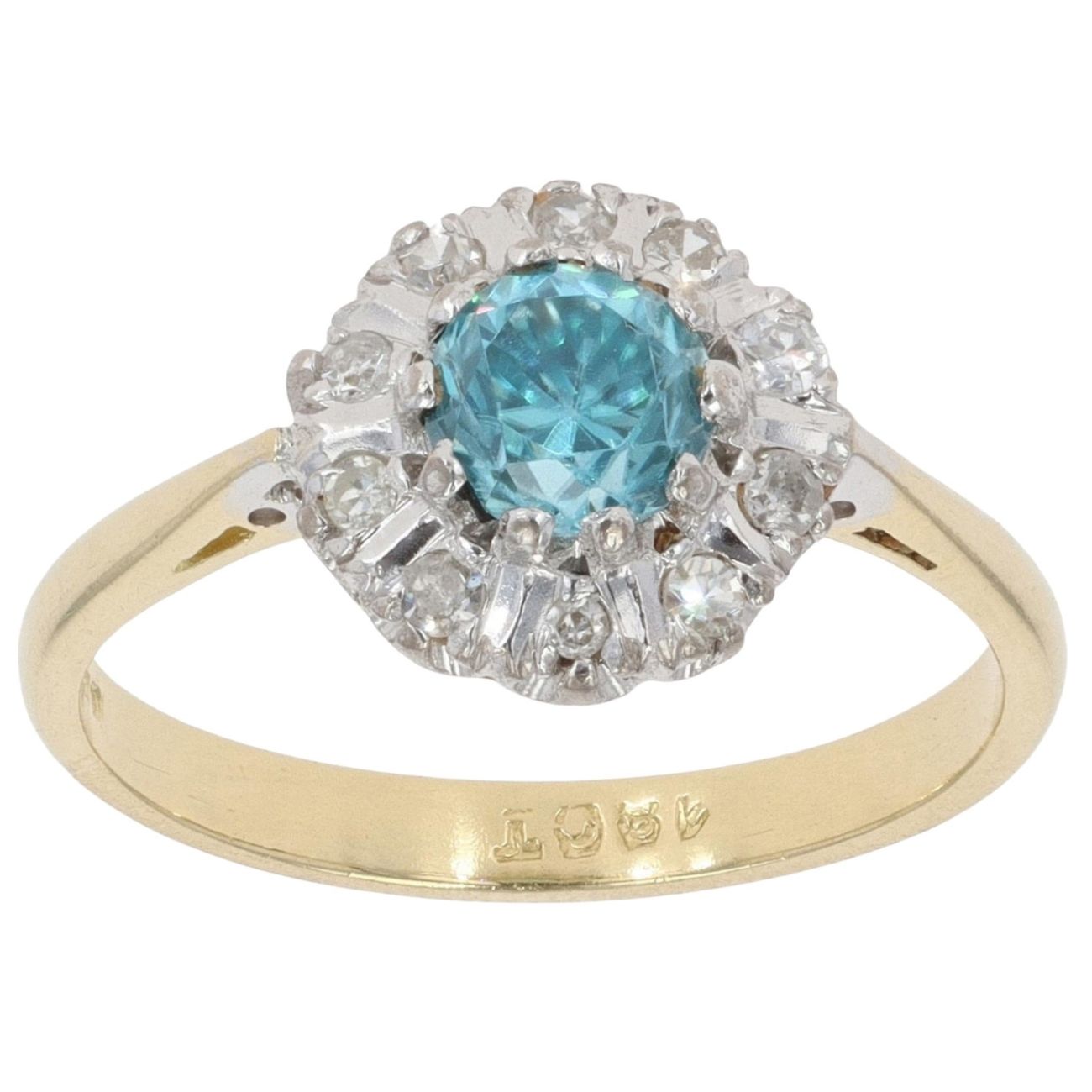 18ct Yellow Gold 0.10ct Diamond and Blue Gemstone Ring