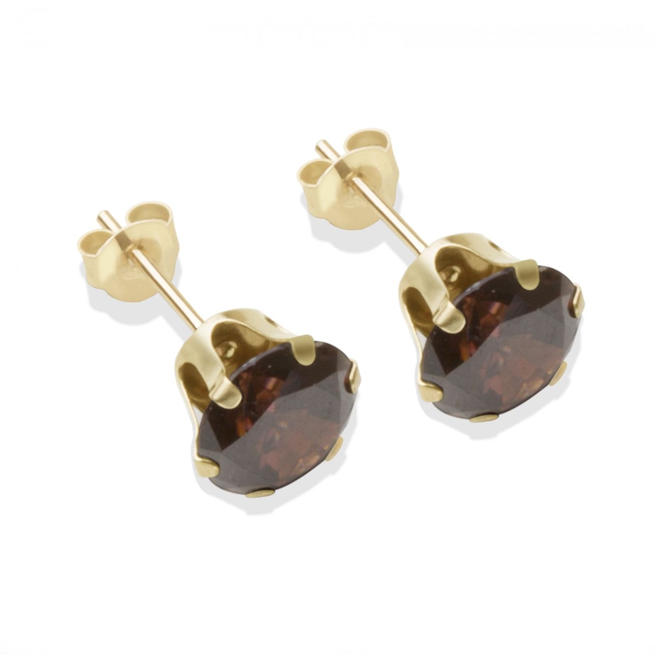 9ct yellow gold 7mm brown CZ stud Earrings