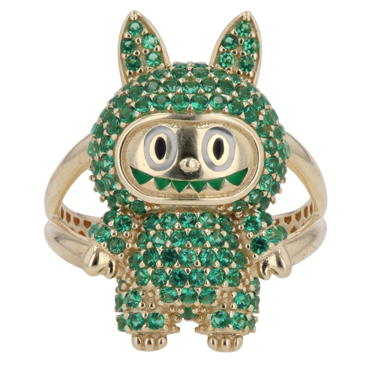 14ct Yellow Gold Green Gemstone Bunny Ring
