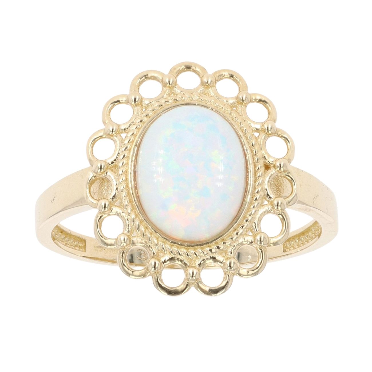 9ct Yellow Gold Created Opal Single Stone Ring