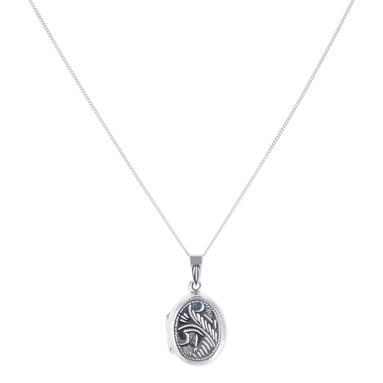 Silver Patterned Locket And Chain 18" By Icesia