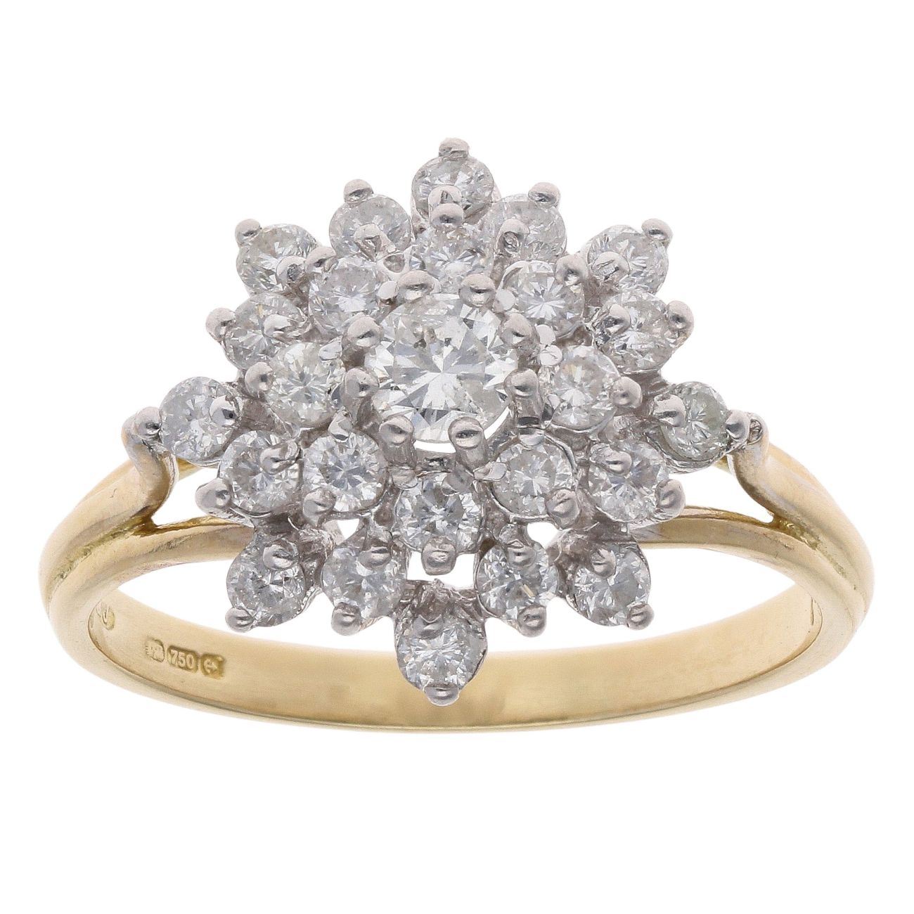 18ct Yellow Gold 1.00ct Brilliant Cut Diamond Cluster Ring