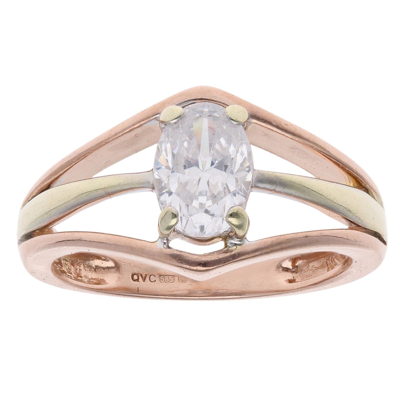 14ct White And Rose Gold Cubic Zirconia Single Stone Ring