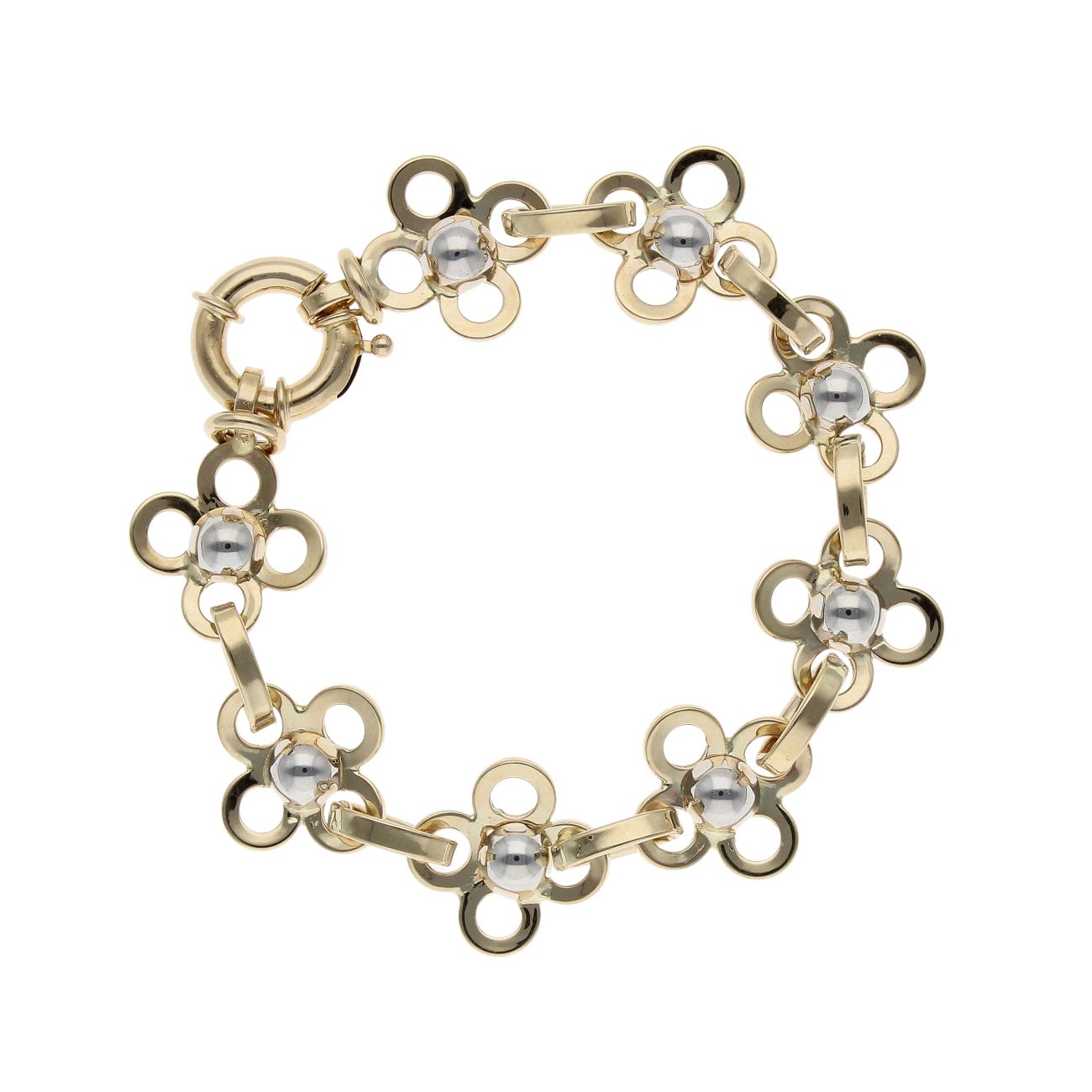 Children's 14ct Yellow And White Gold Floral 6" Bracelet
