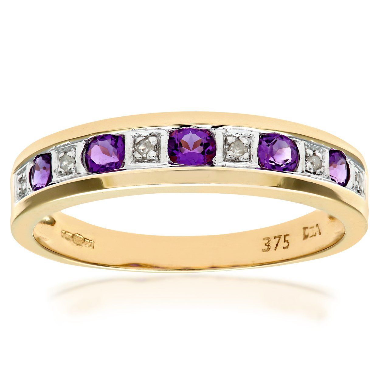 9ct Yellow Gold Amethyst and Diamond Eternity Ring