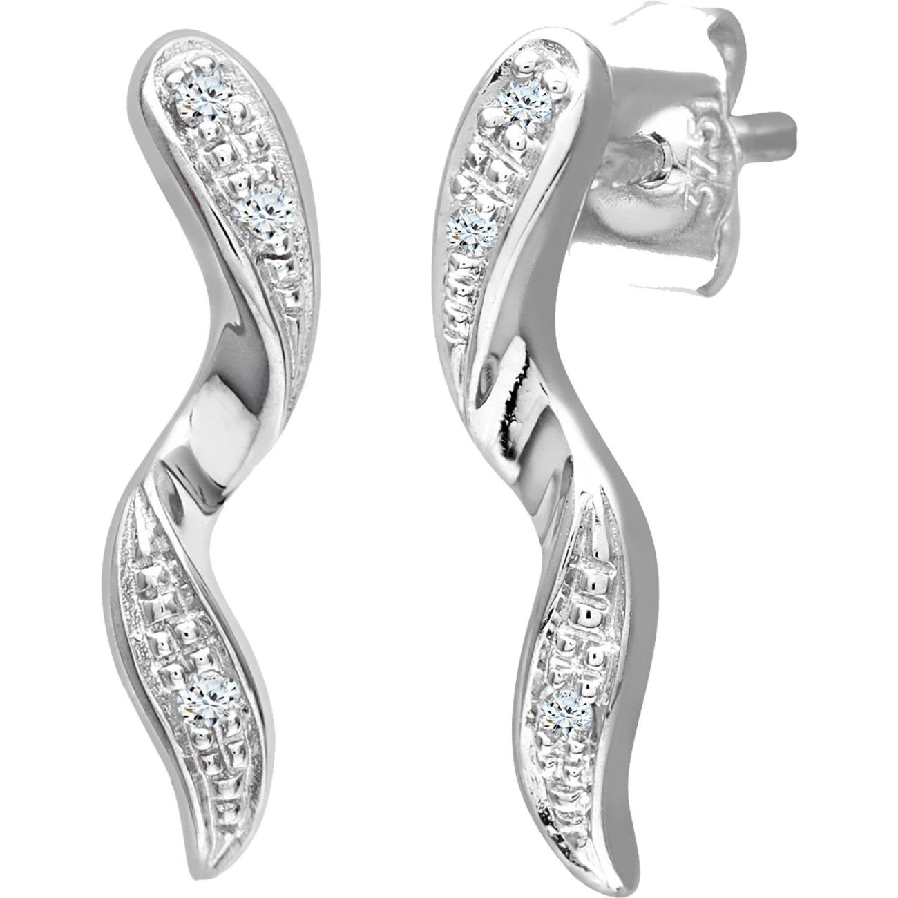 9ct White Gold Diamond Twist Drop Earrings