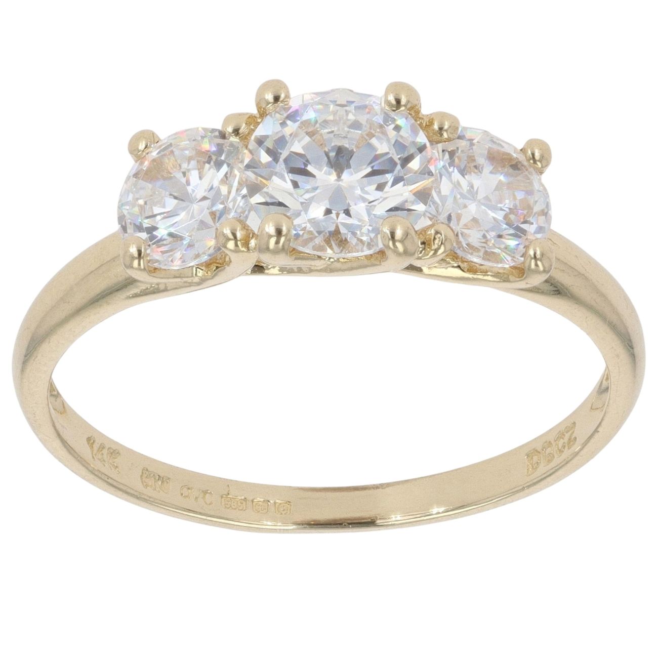 14ct Yellow Gold Cubic Zirconia Three Stone Ring