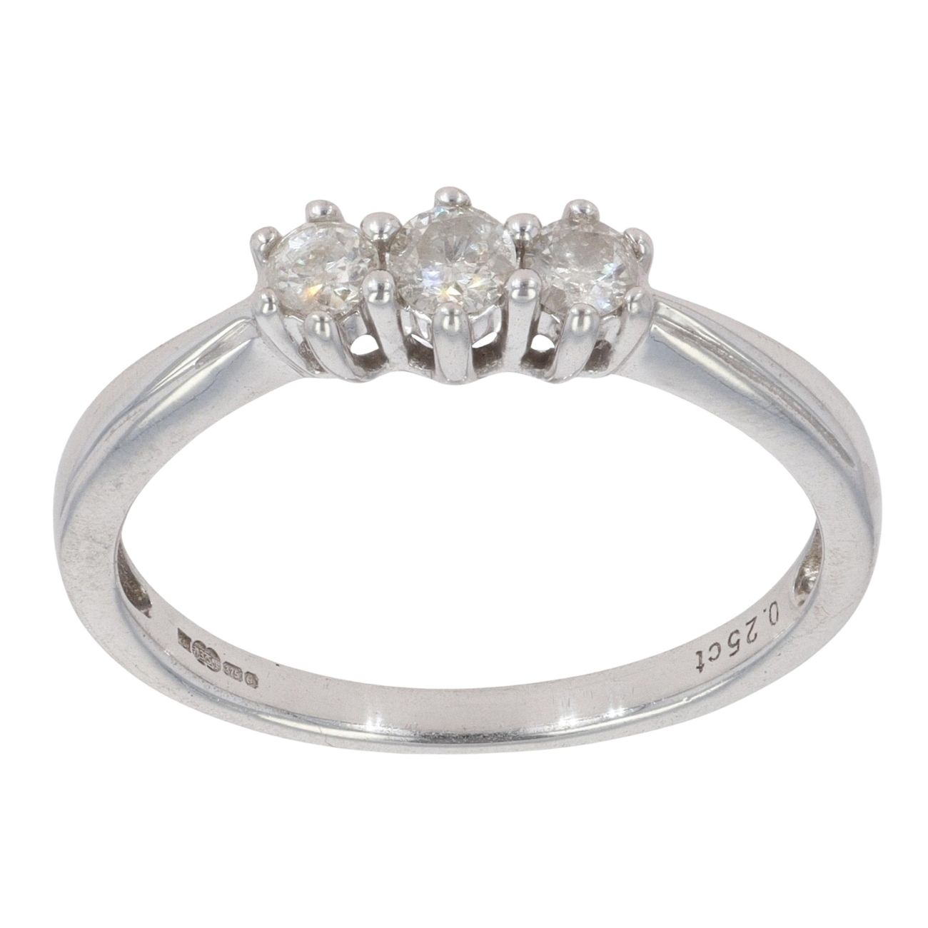 9ct White Gold 0.25ct Brilliant Cut Diamond Trilogy Ring