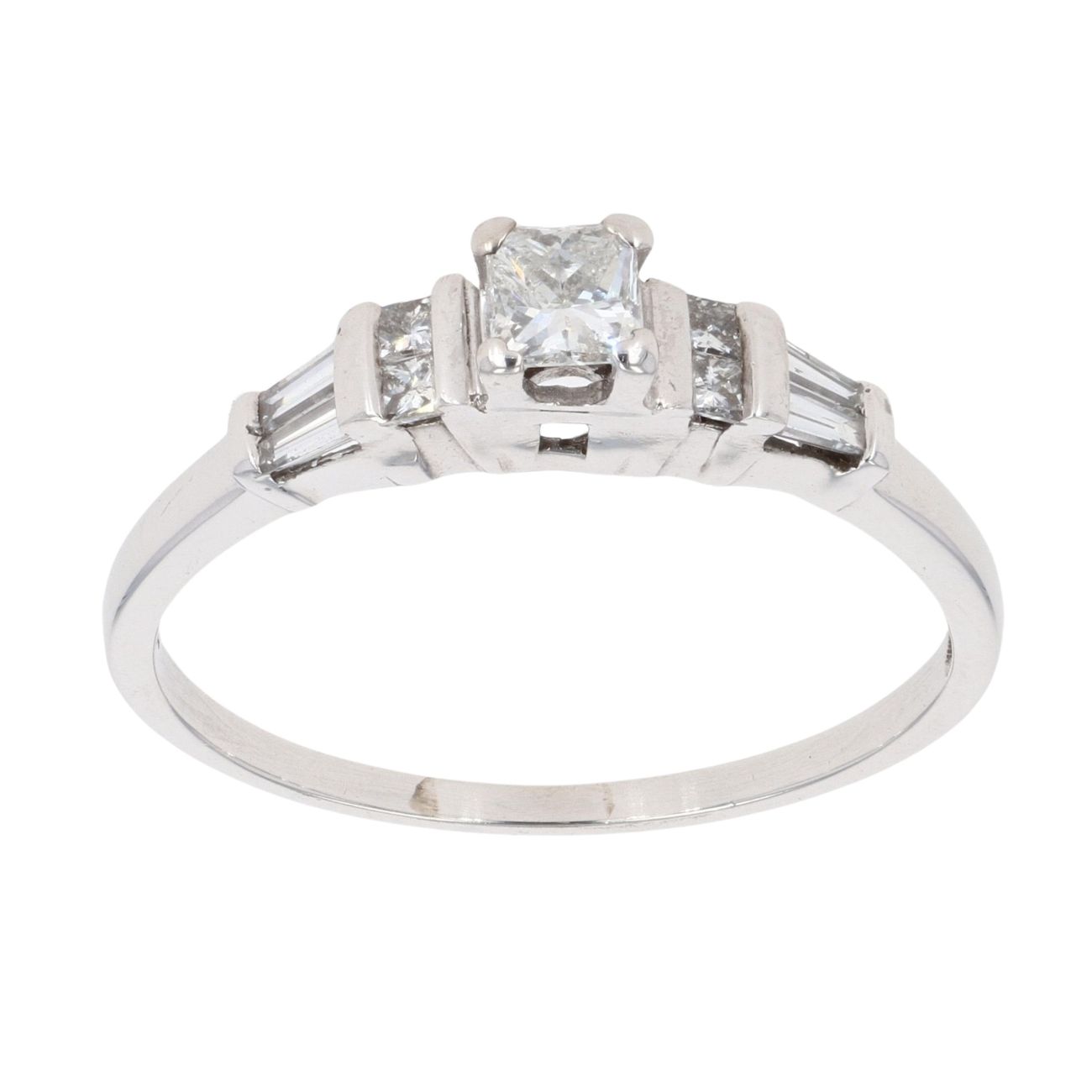 14ct White Gold 0.50ct Princess And Baguette Cut Diamond Solitaire Ring