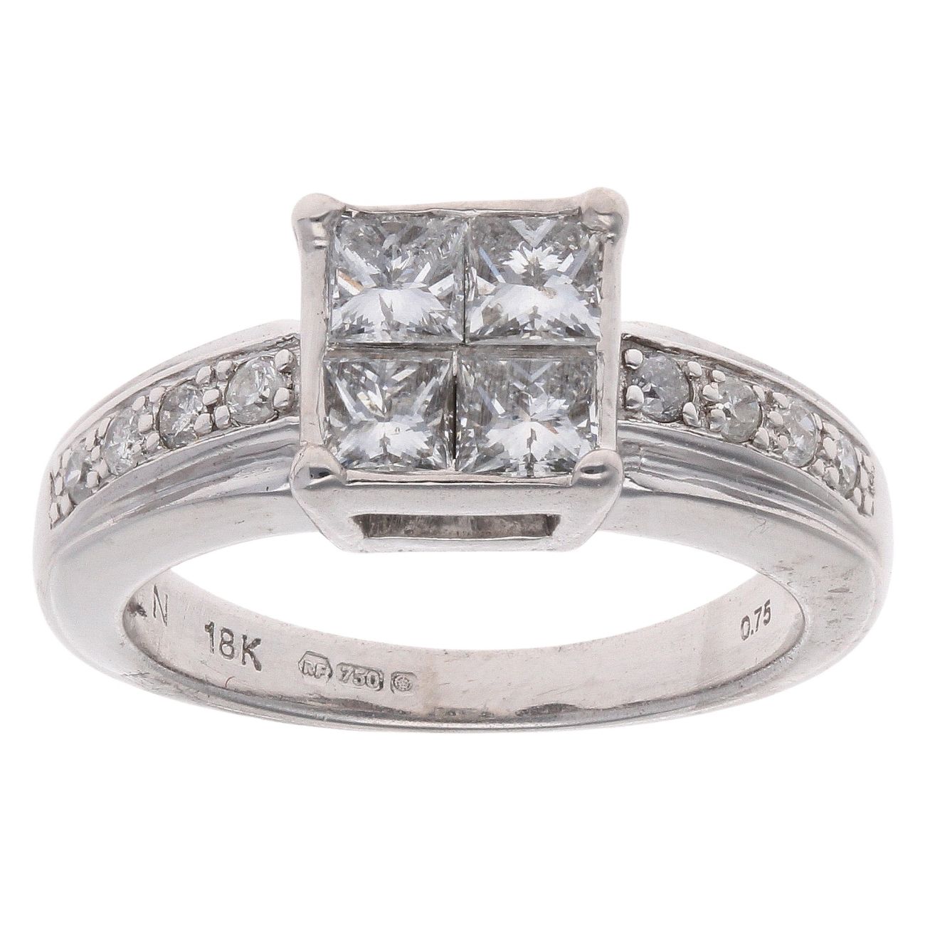 18ct White Gold 0.75ct Princess And Brilliant Cut Diamond Cluster Ring