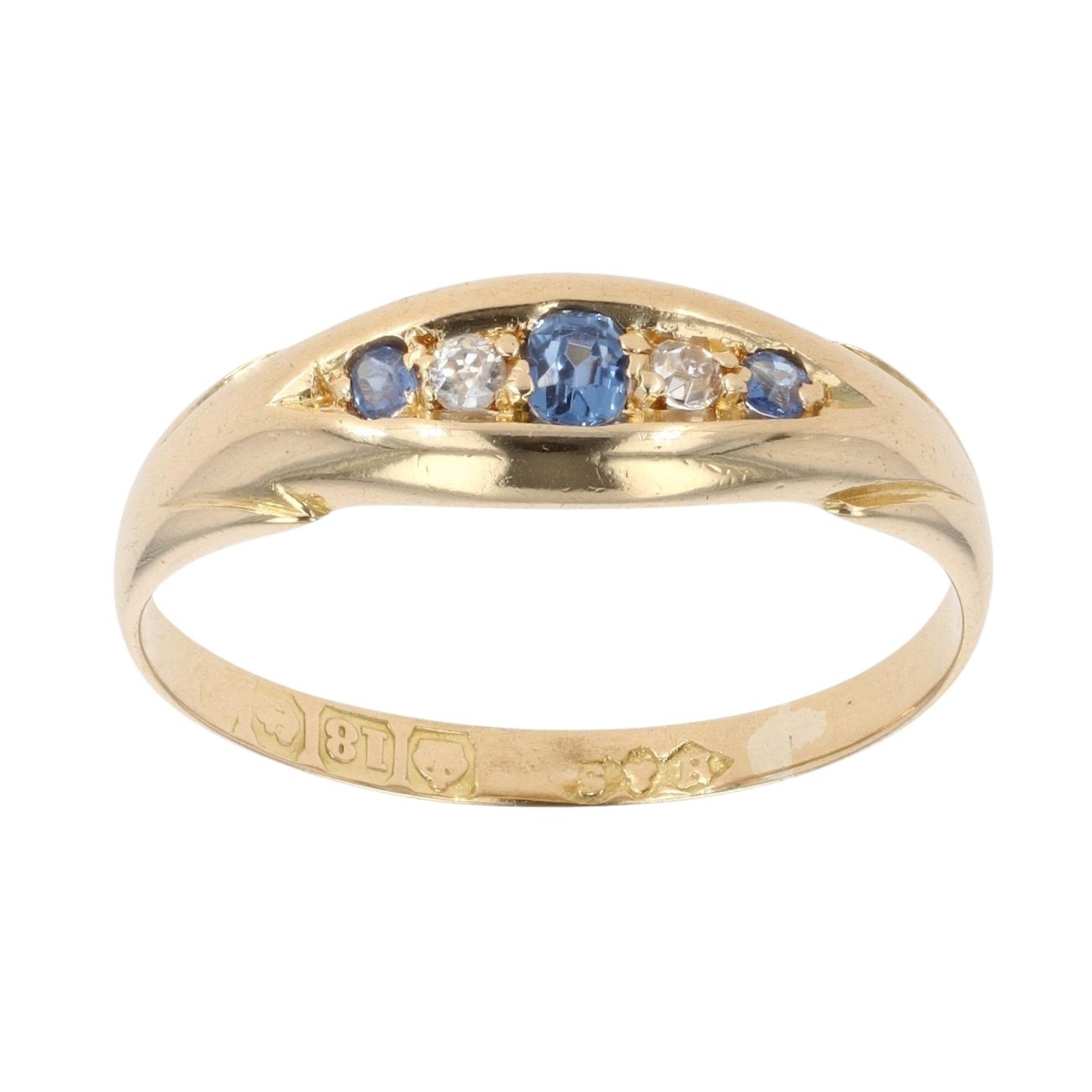 18ct Yellow Gold Sapphire and 0.05ct Diamond Ring