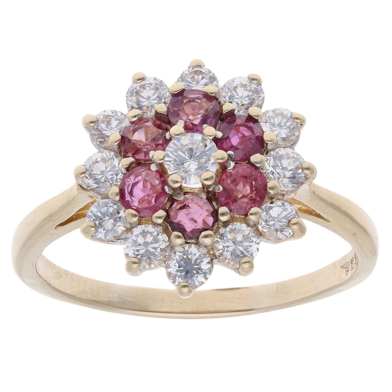 9ct Yellow Gold Ruby and Cubic Zirconia Cluster Ring