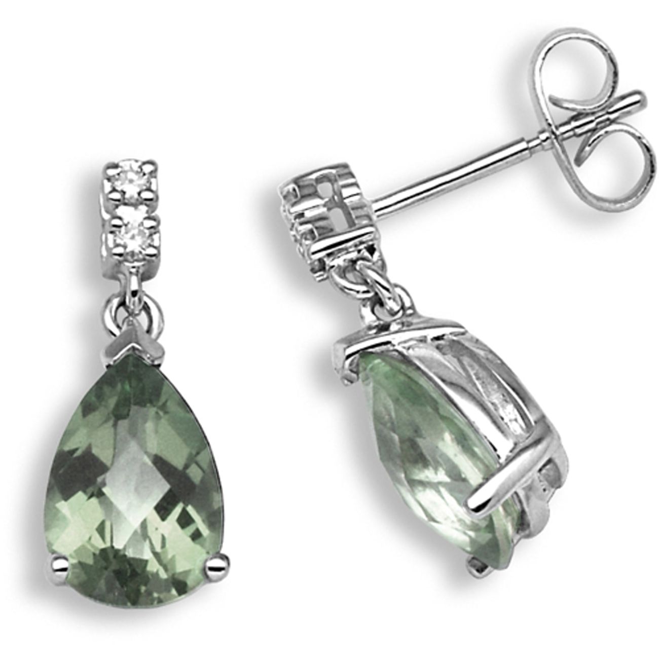 18 Carat White Gold Diamond-5pt Green Amethyst-2.38ct Earrings