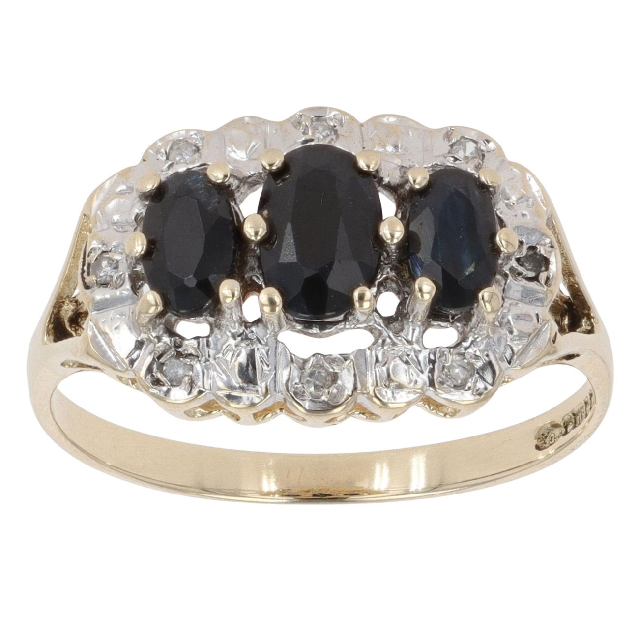 9ct Yellow Gold 0.05ct Diamond and Sapphire Cluster Ring