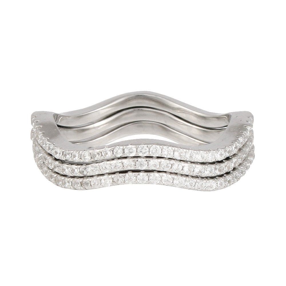 Sterling Silver Wavy Micro Set Cubic Zirconia Stacking Rings