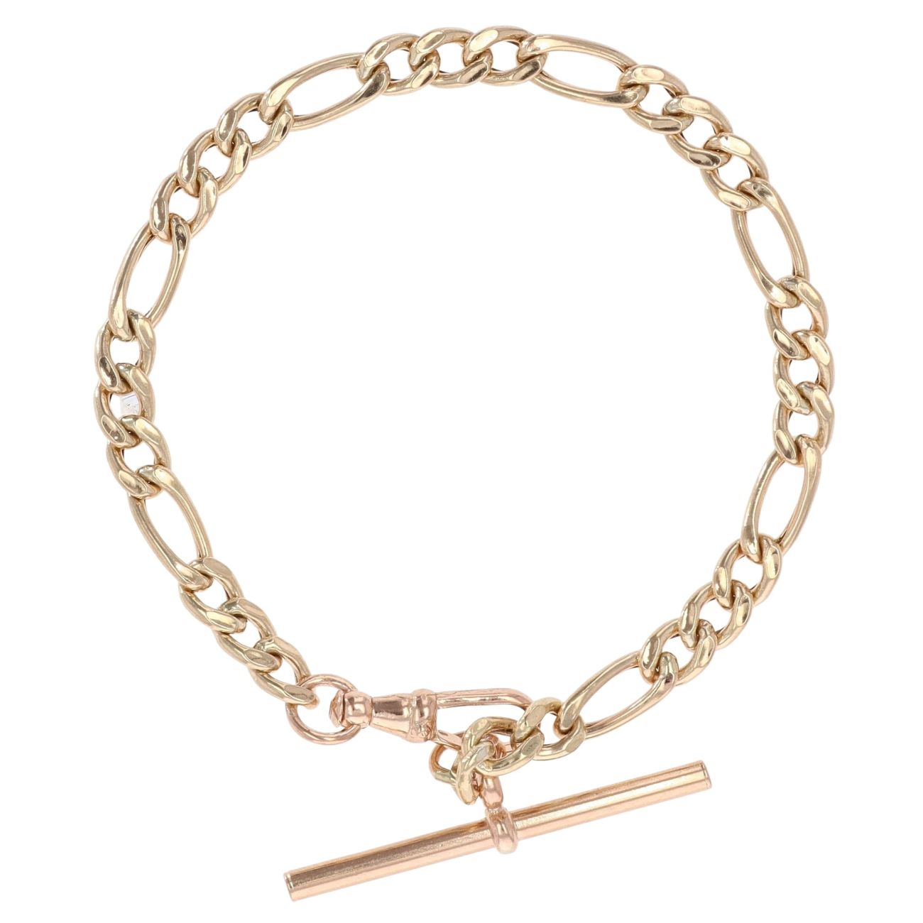 9ct Rose Gold Figaro T-Bar Bracelet 7"